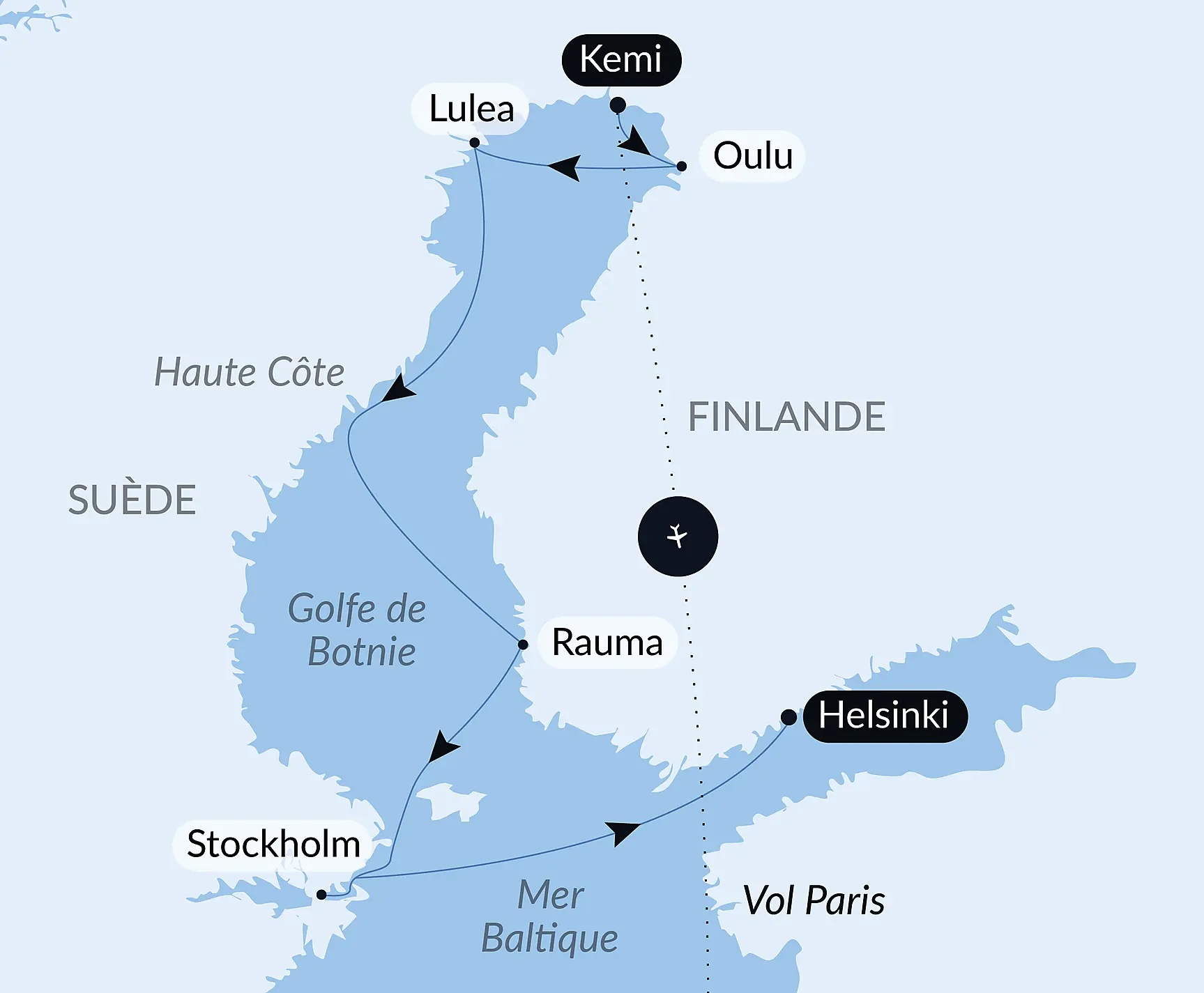 Carte de l'itinéraire — Golfe de Botnie, aux portes de l'Arctique