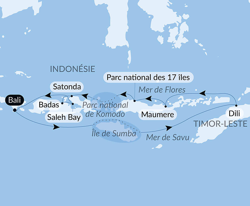 Carte de l'itinéraire — Terres Sauvages d'Indonésie