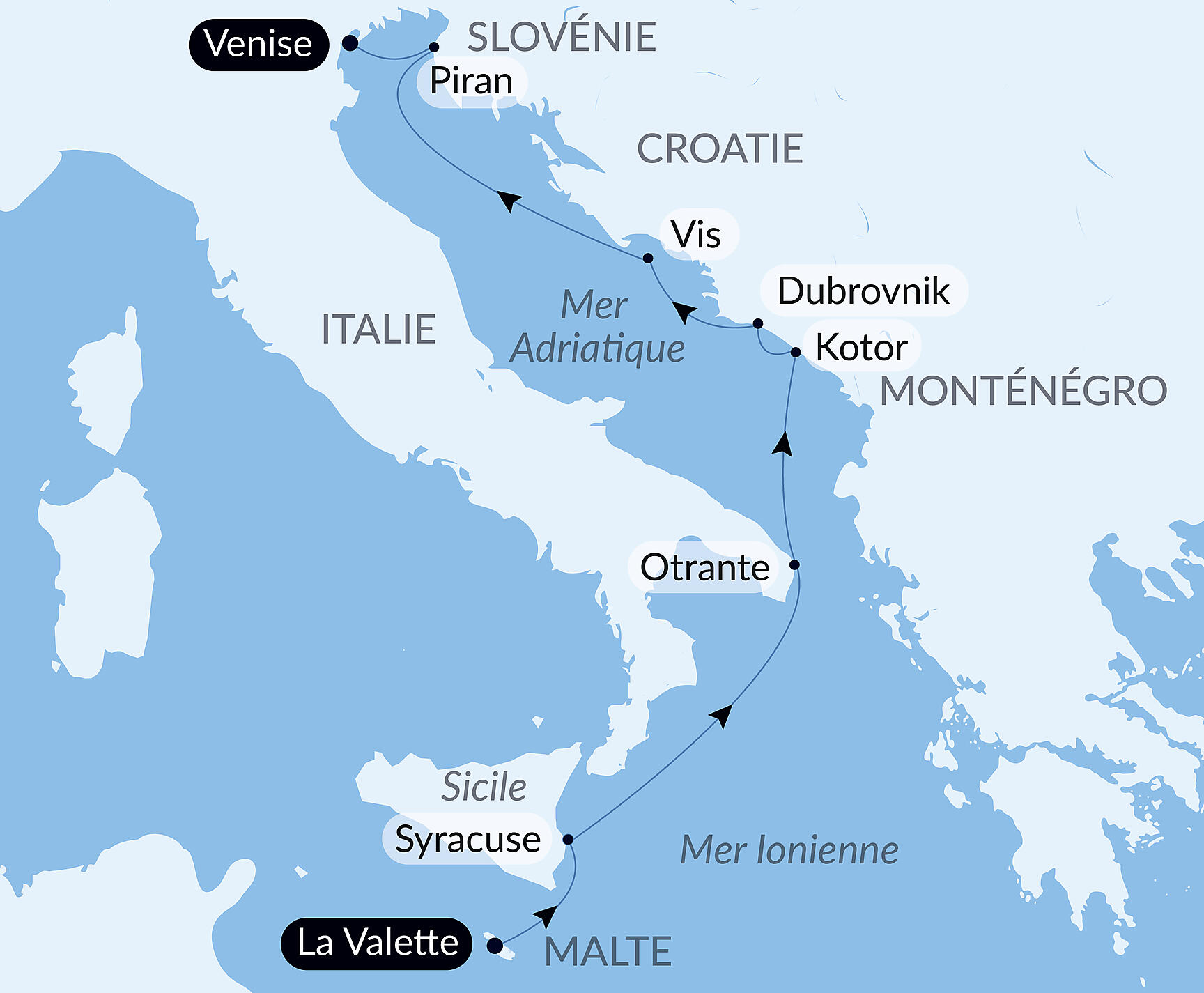 Carte itinéraire — 6e Festival d’opéra en mer avec Benjamin Bernheim