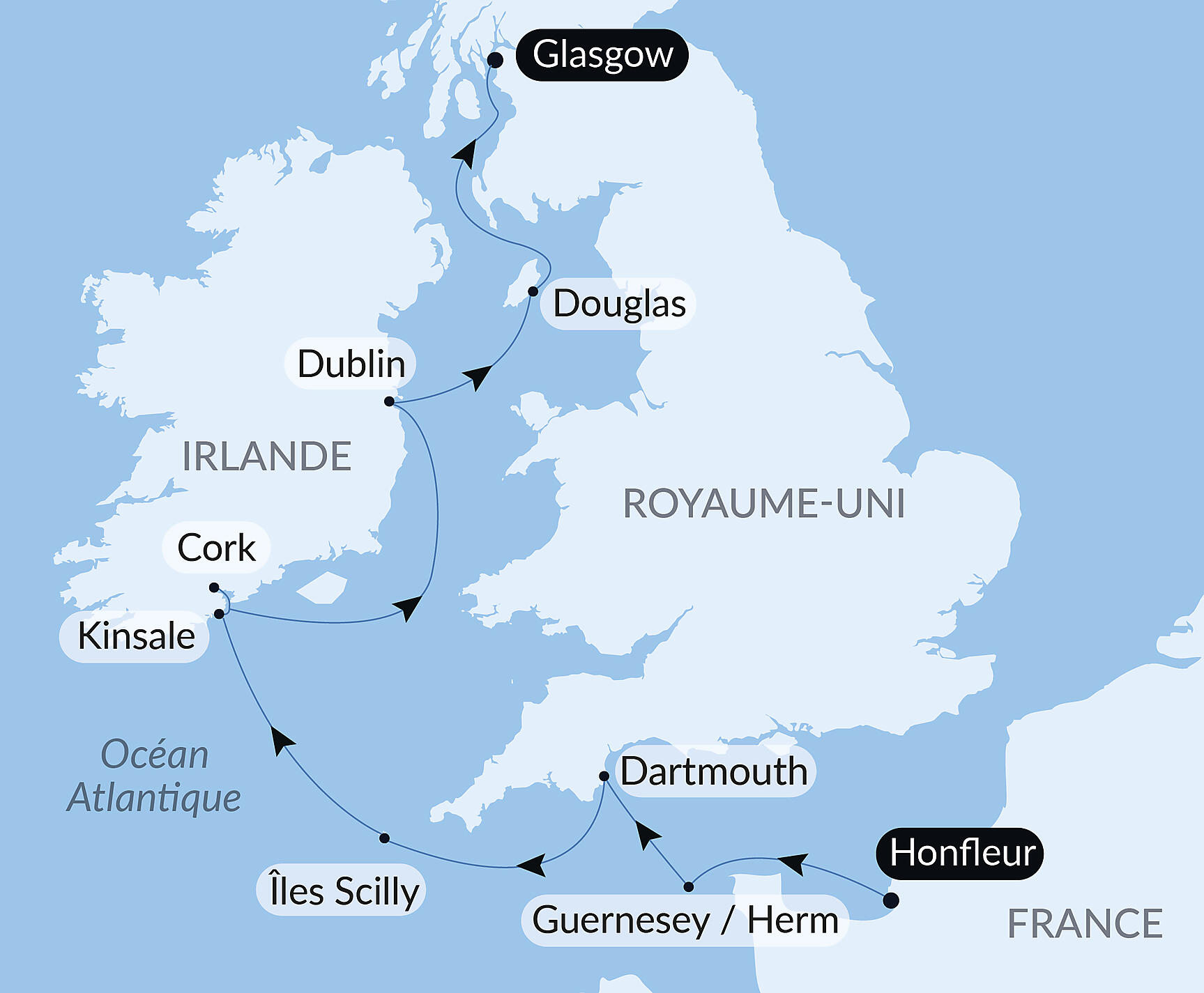 Carte itinéraire — Archipels britanniques et rivages celtiques