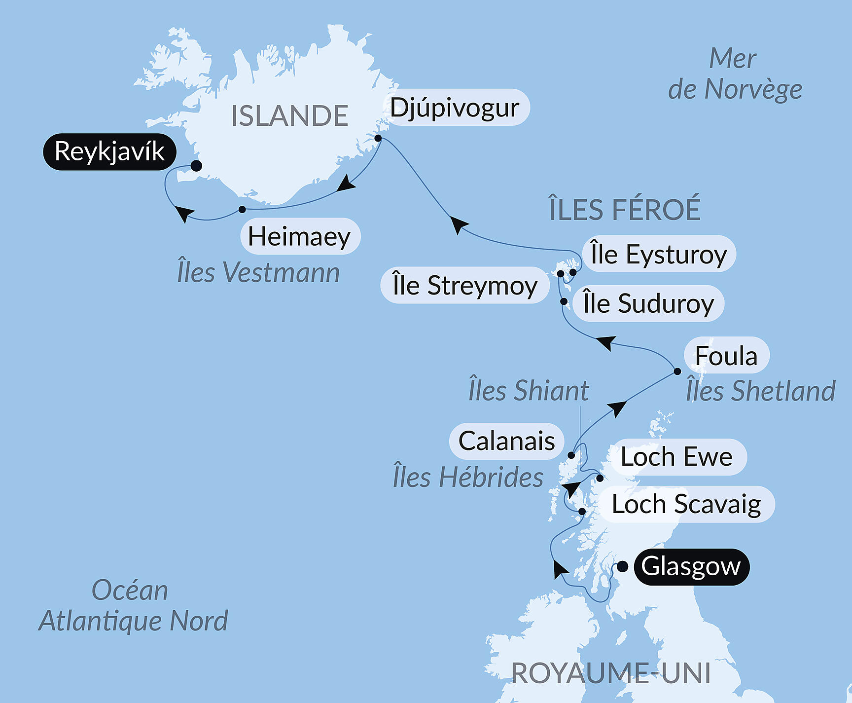 Carte itinéraire — Archipels sauvages de l’Atlantique Nord