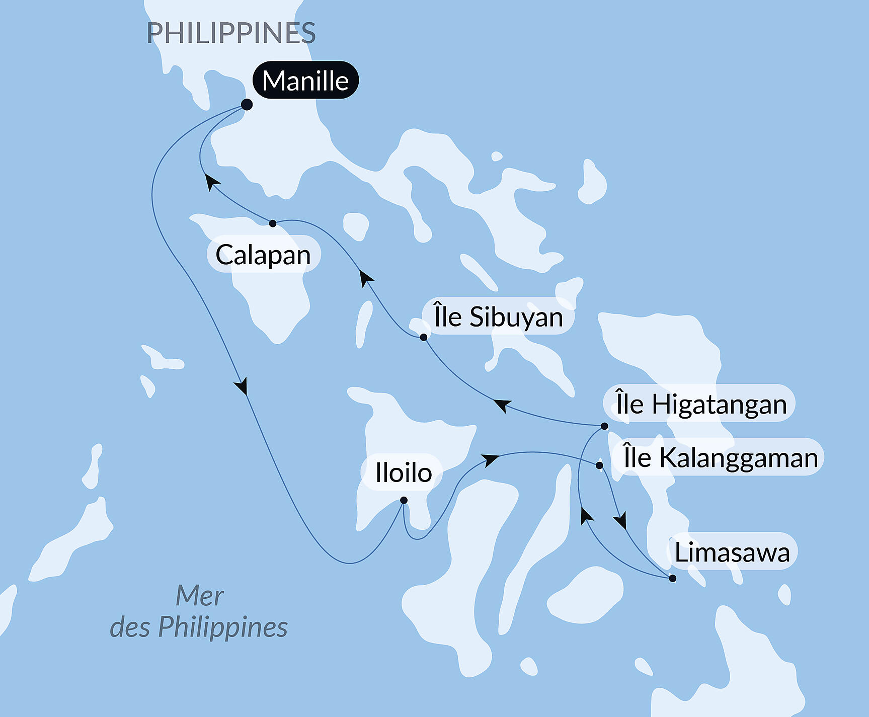 Carte itinéraire — Au cœur des Visayas, l’âme préservée des Philippines
