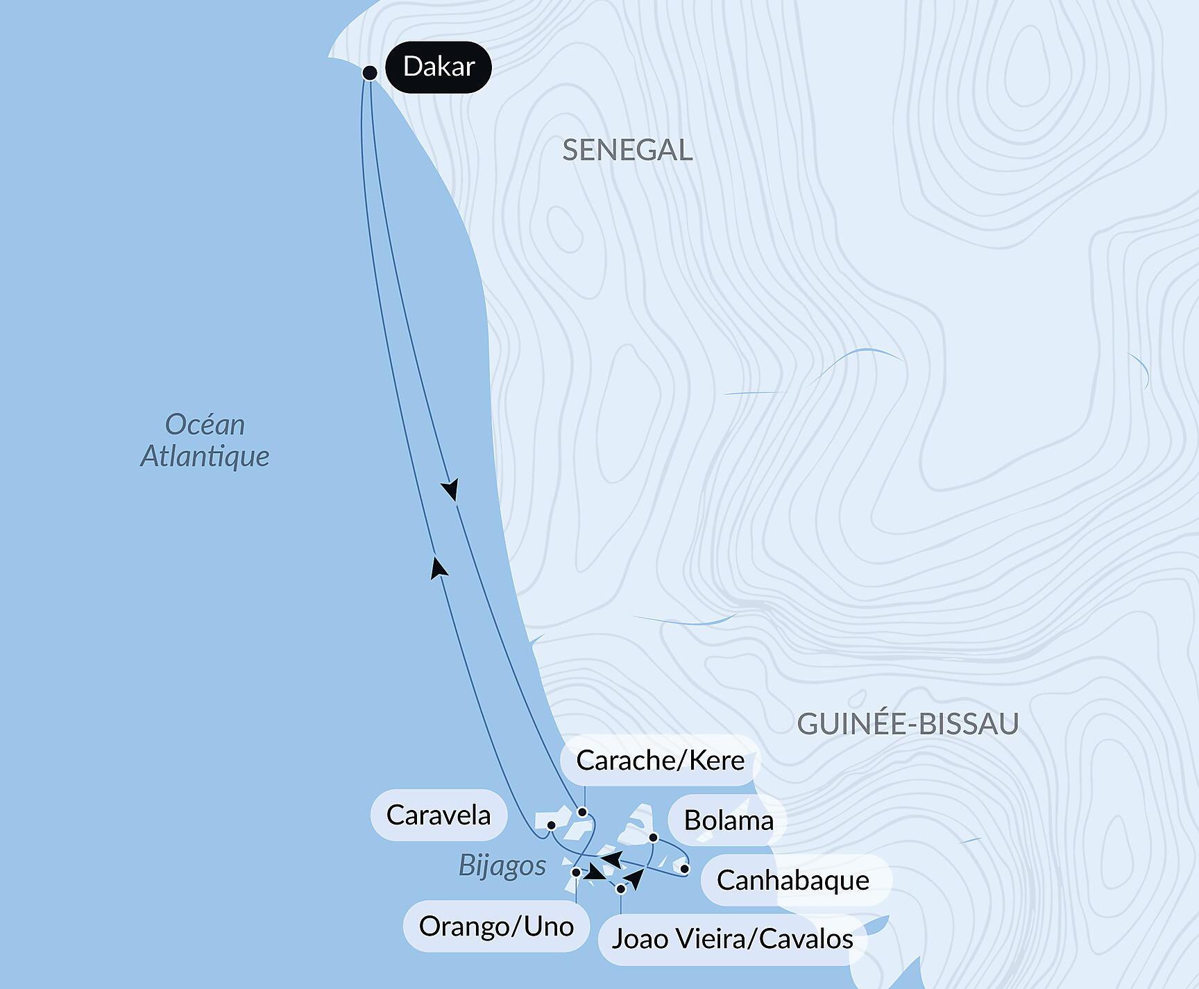 Carte itinéraire — Aventure aux Bijagos