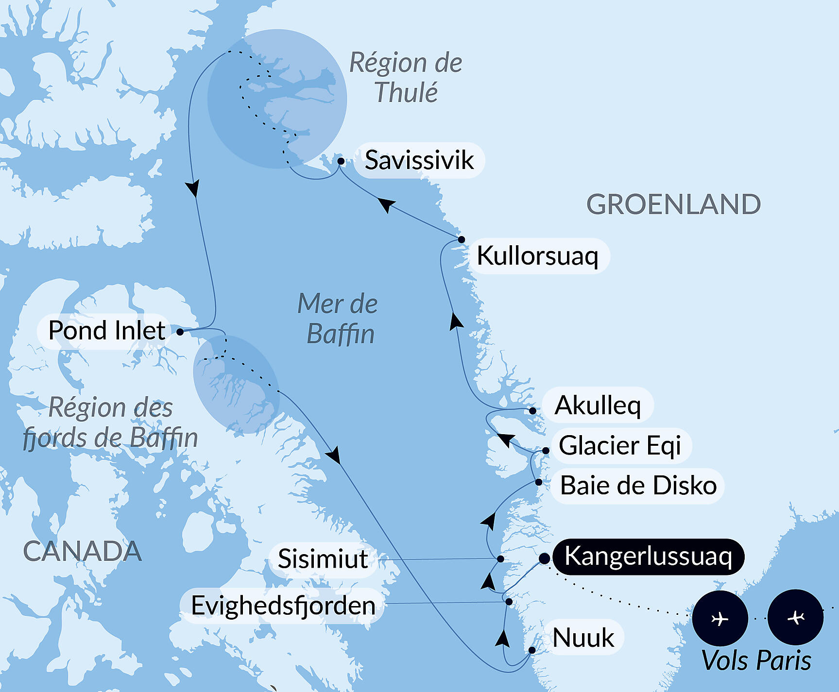 Carte itinéraire — Cap sur la région de Thulé