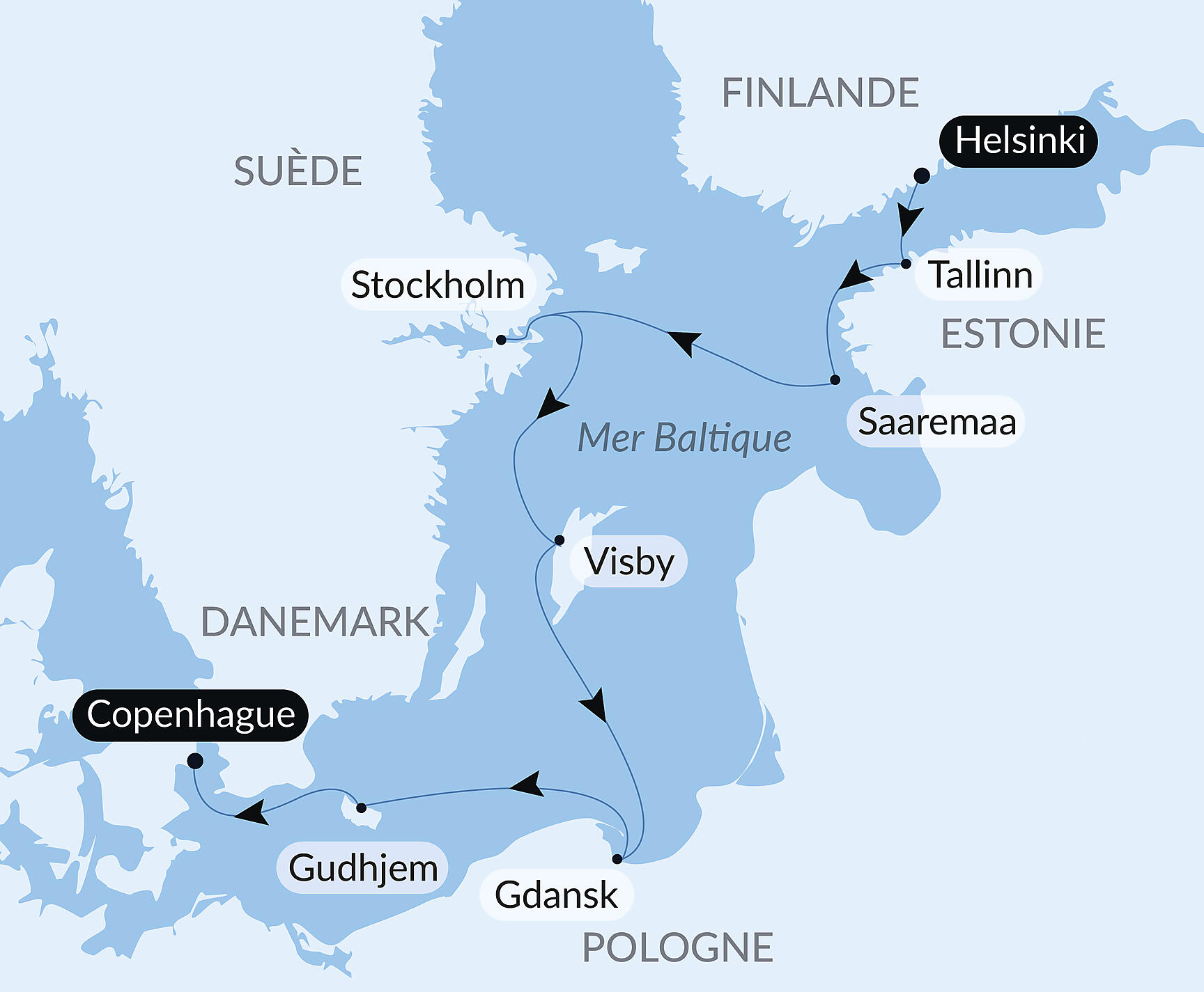 Carte itinéraire — Capitales et villes emblématiques de la Baltique