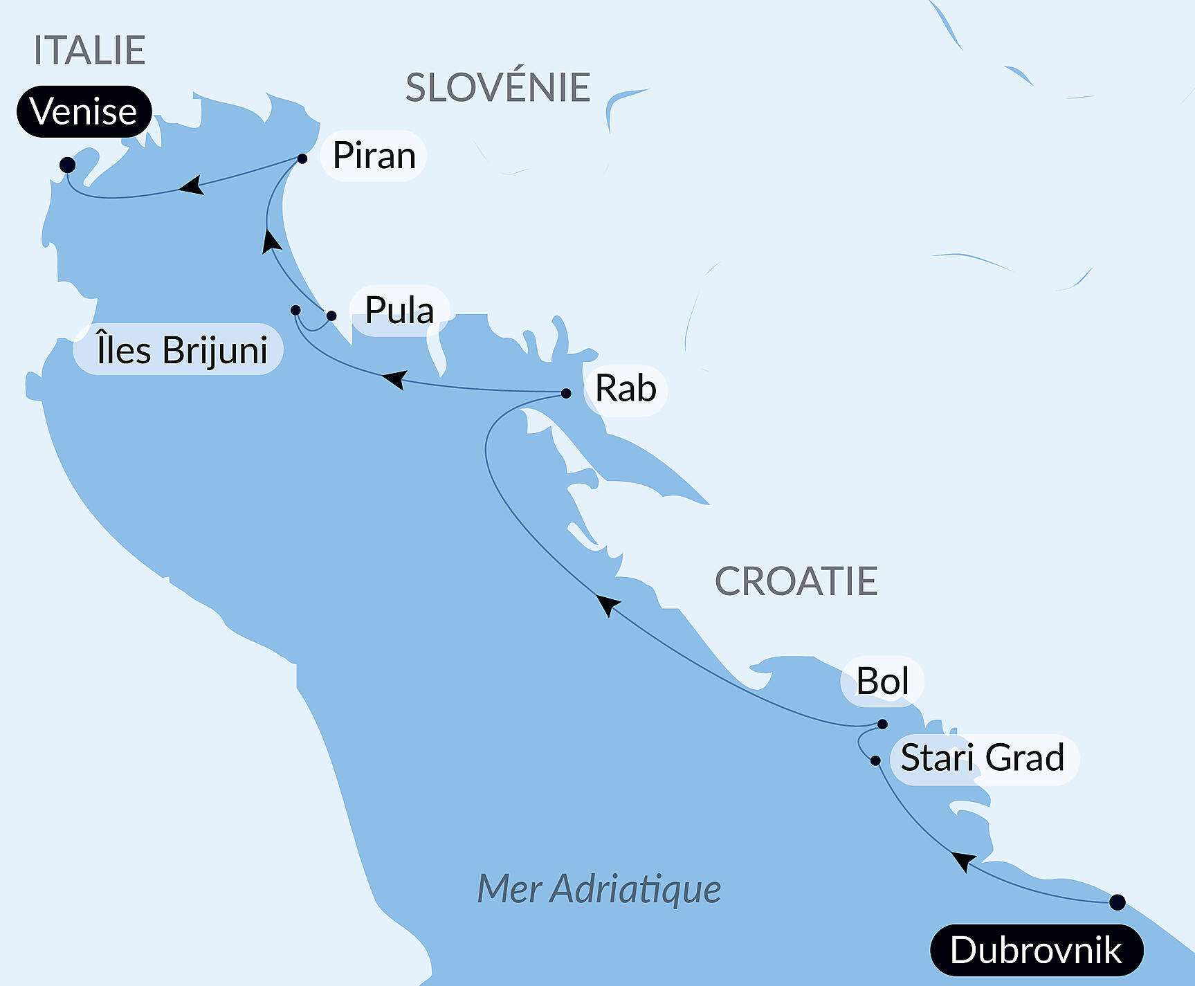 Carte itinéraire — Cités et splendeurs de l'Adriatique