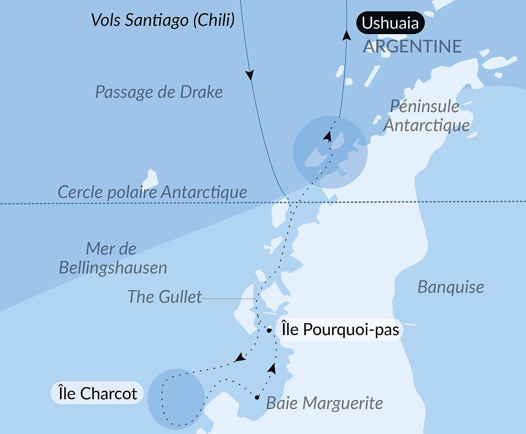 Carte itinéraire — Dans le sillage de Jean-Baptiste Charcot