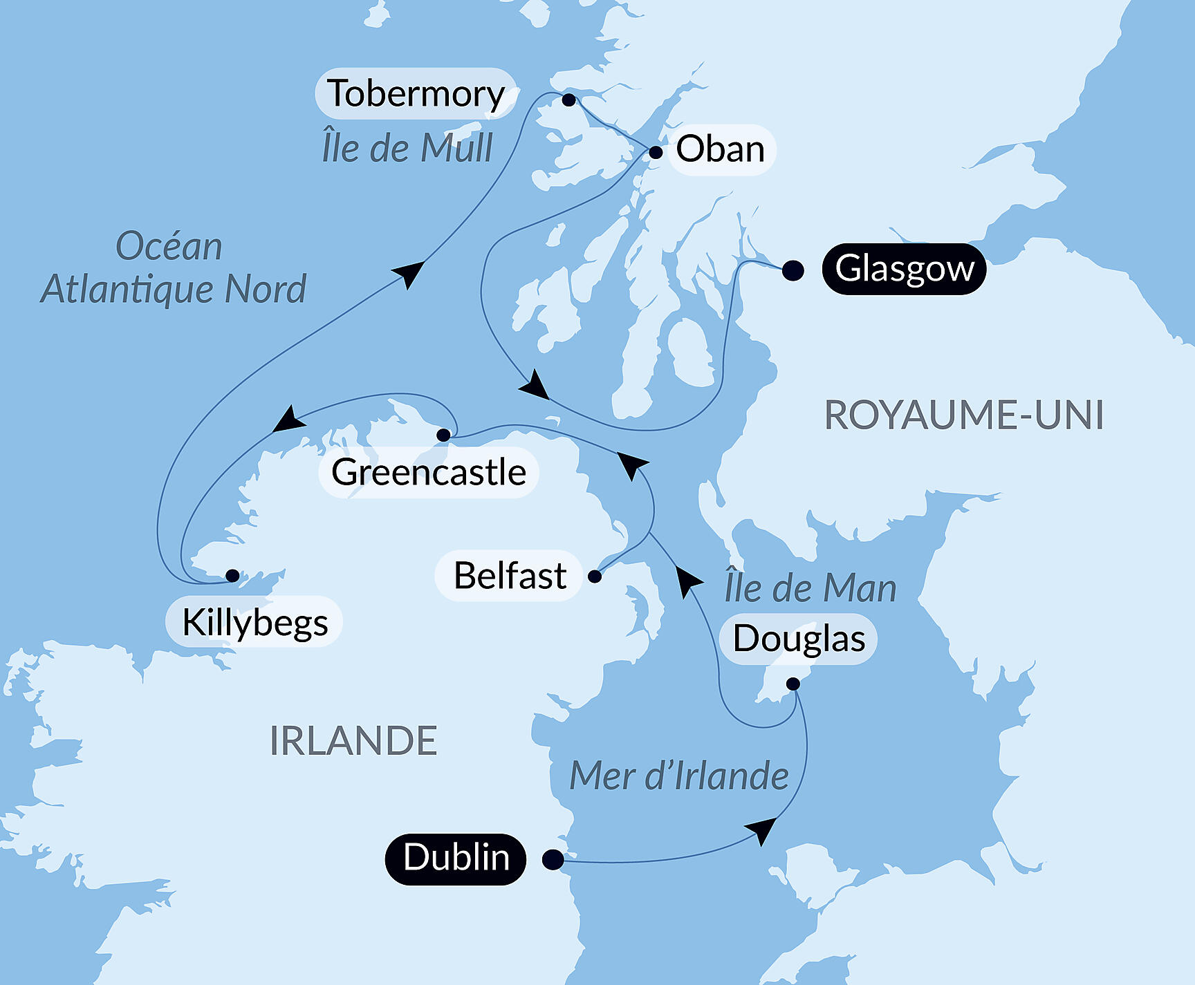 Carte itinéraire — De l'Irlande à l'Écosse : voyage en terres celtiques