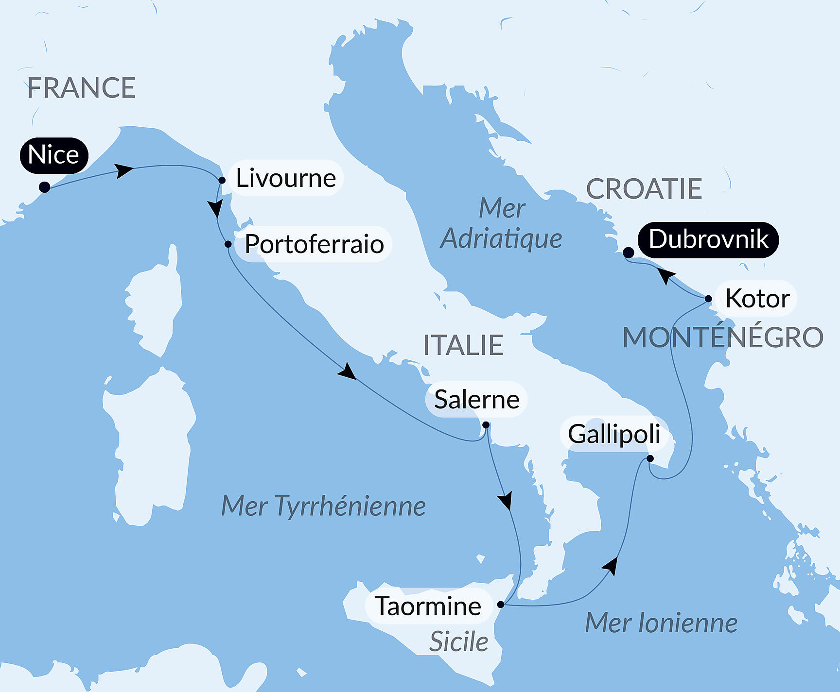 Carte itinéraire — De la Cité des Anges aux rivages adriatiques