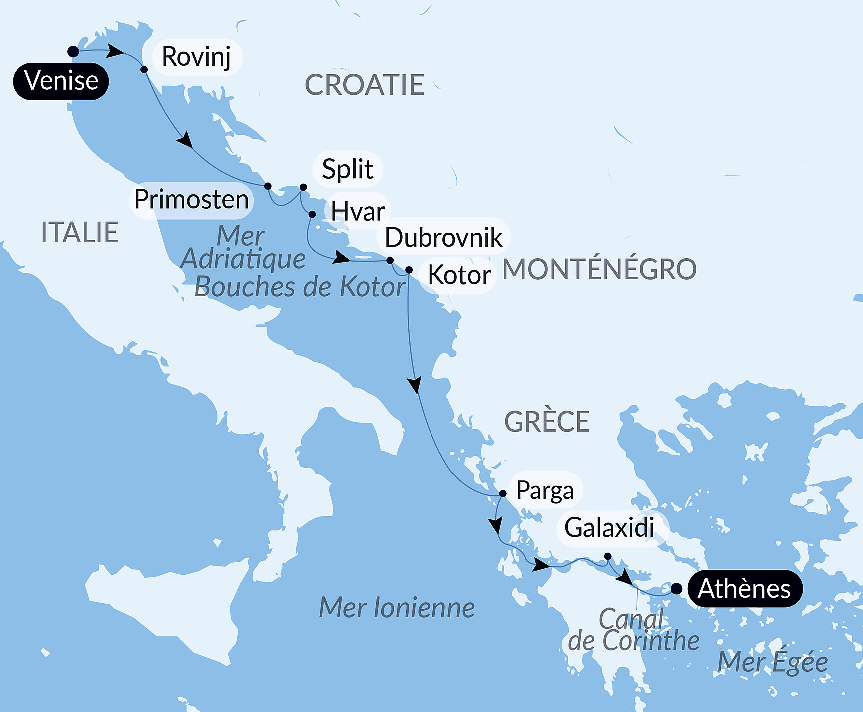Carte itinéraire — De la cité des Doges à la cité des dieux