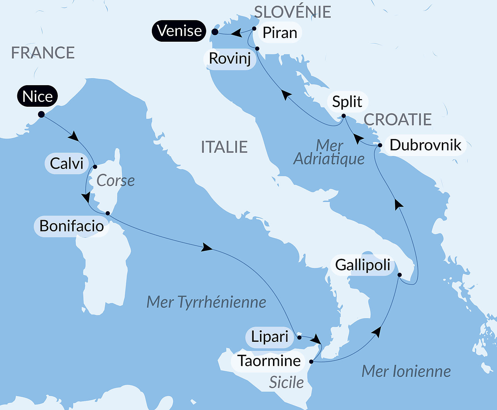 Carte itinéraire — De la mer Tyrrhénienne à l'Adriatique