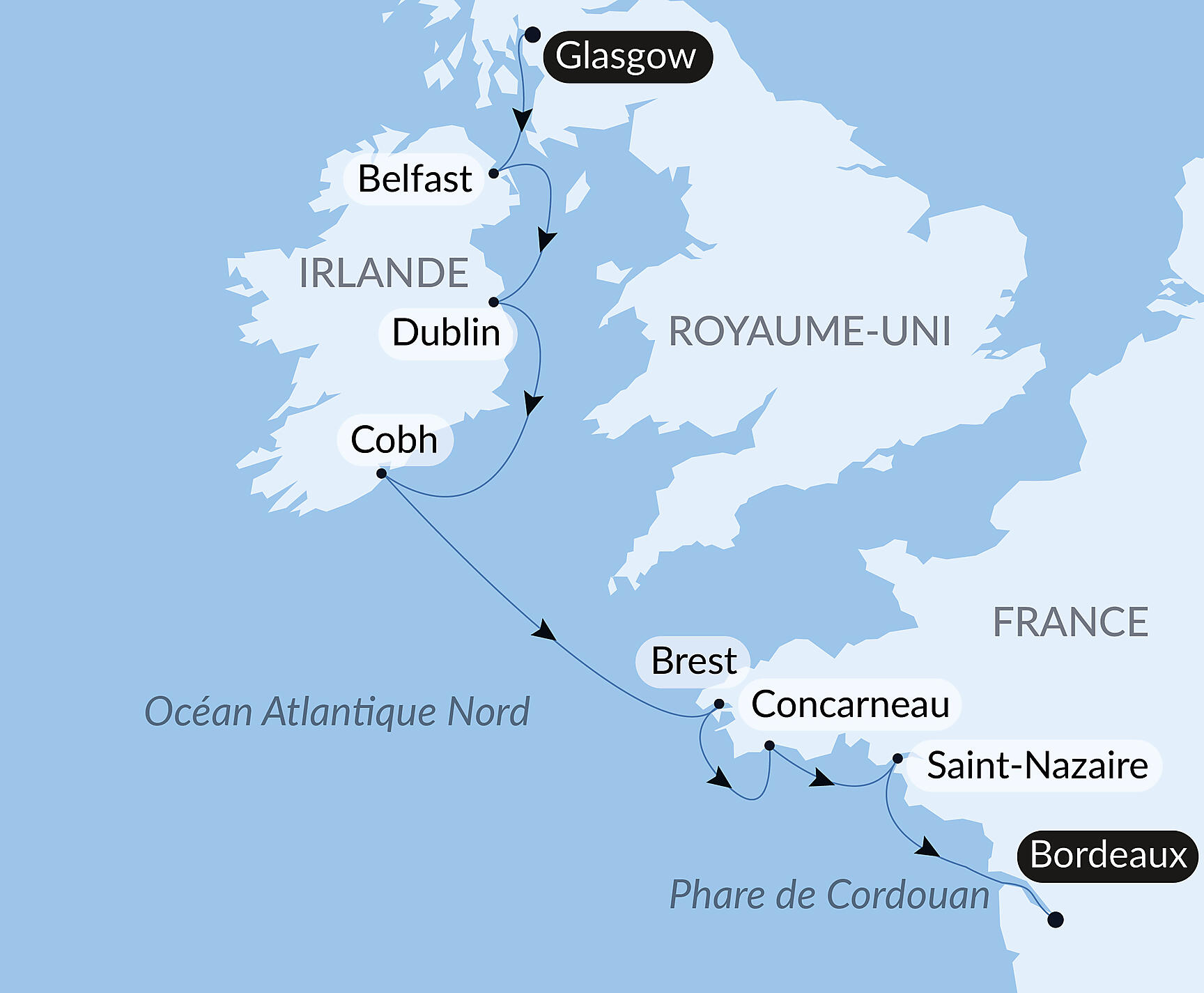 Carte itinéraire — Des rivages celtiques au golfe de Gascogne