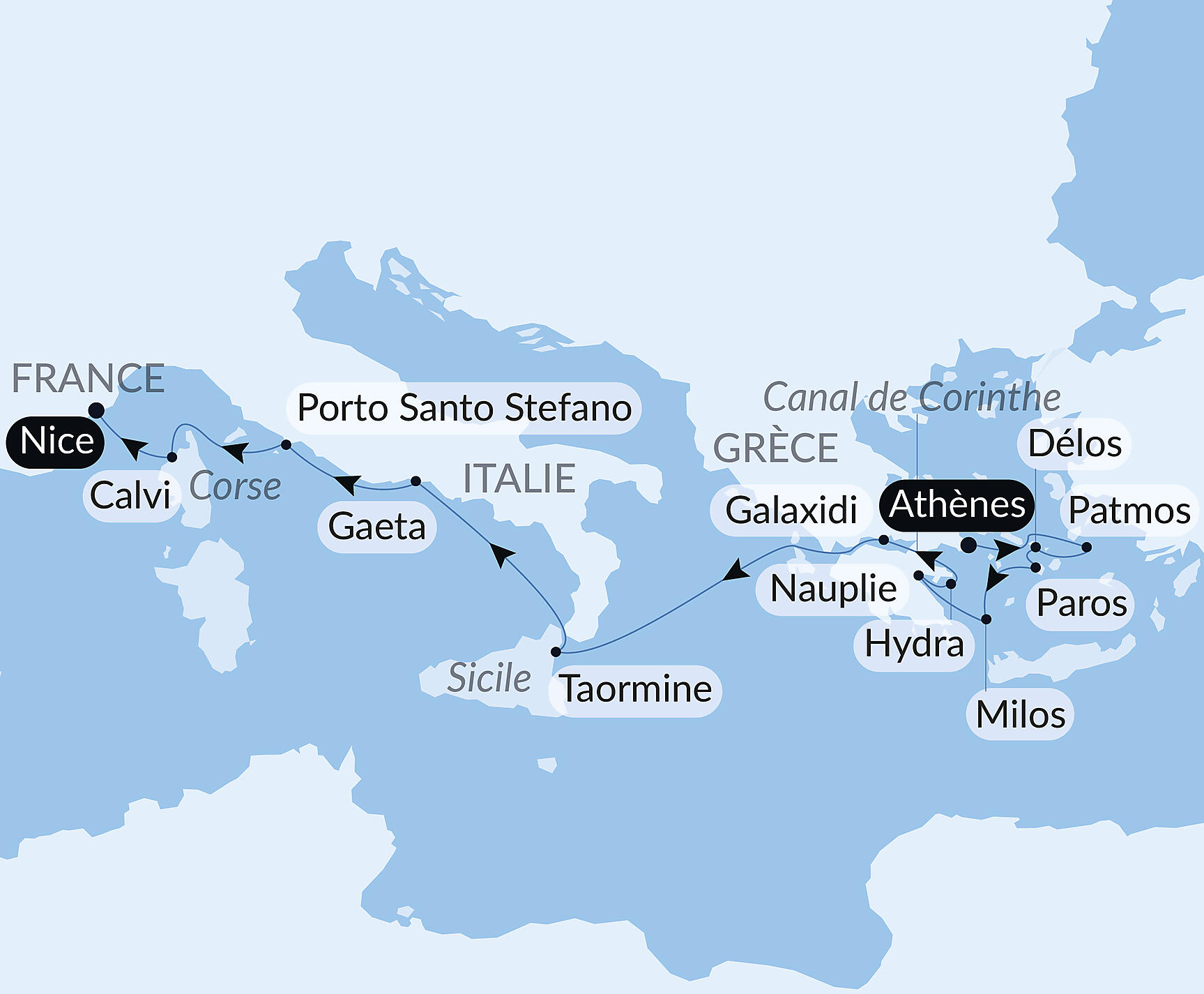 Carte itinéraire — Douce escapade méditerranéenne