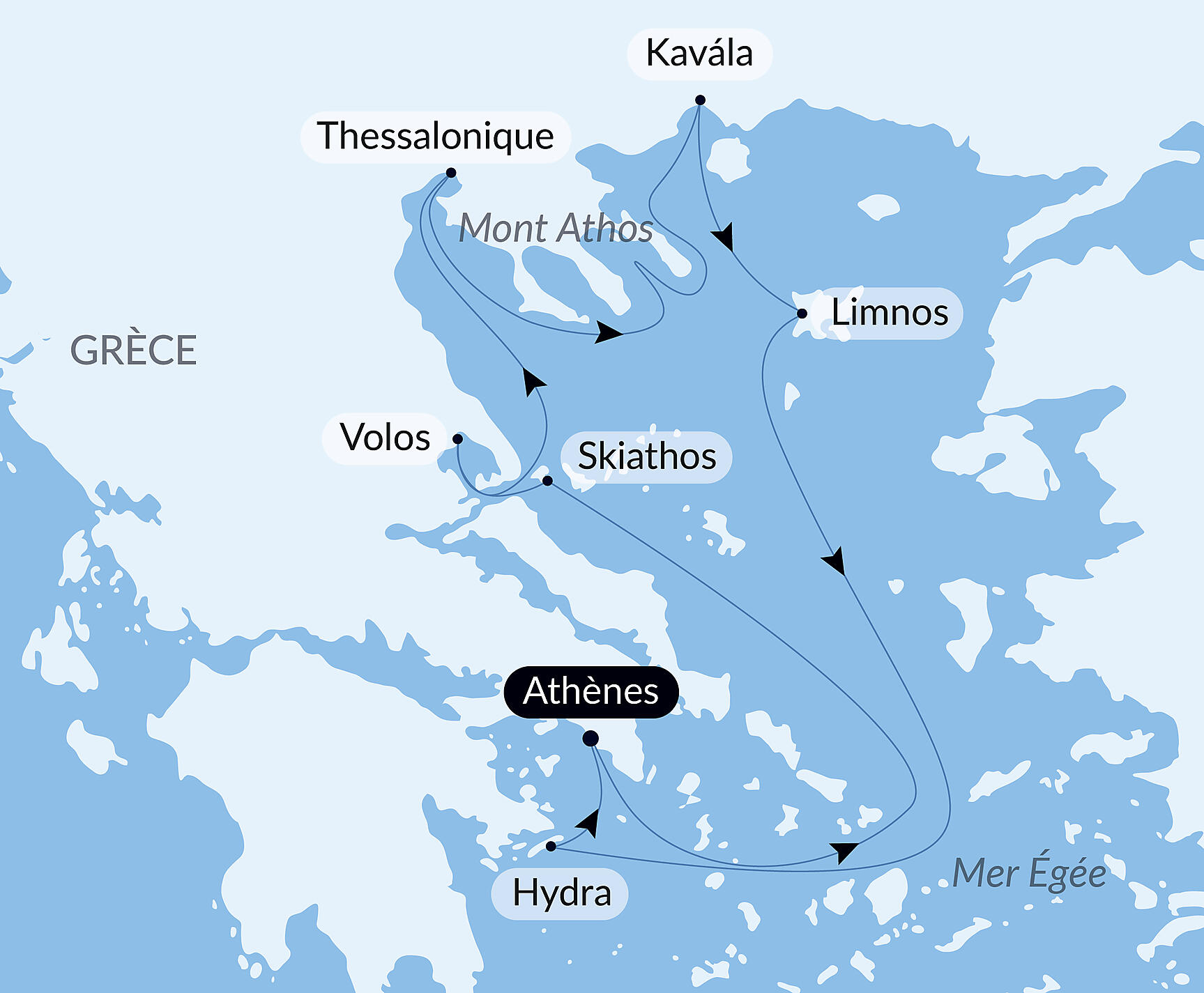 Carte itinéraire — Douceur automnale en mer Egée
