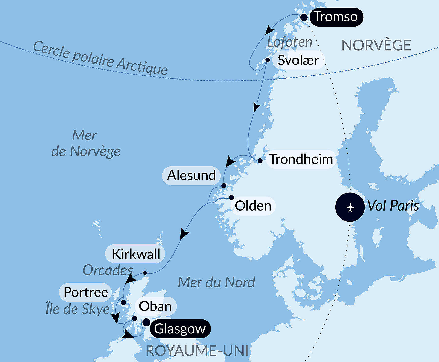 Carte itinéraire — Du cercle polaire aux archipels écossais