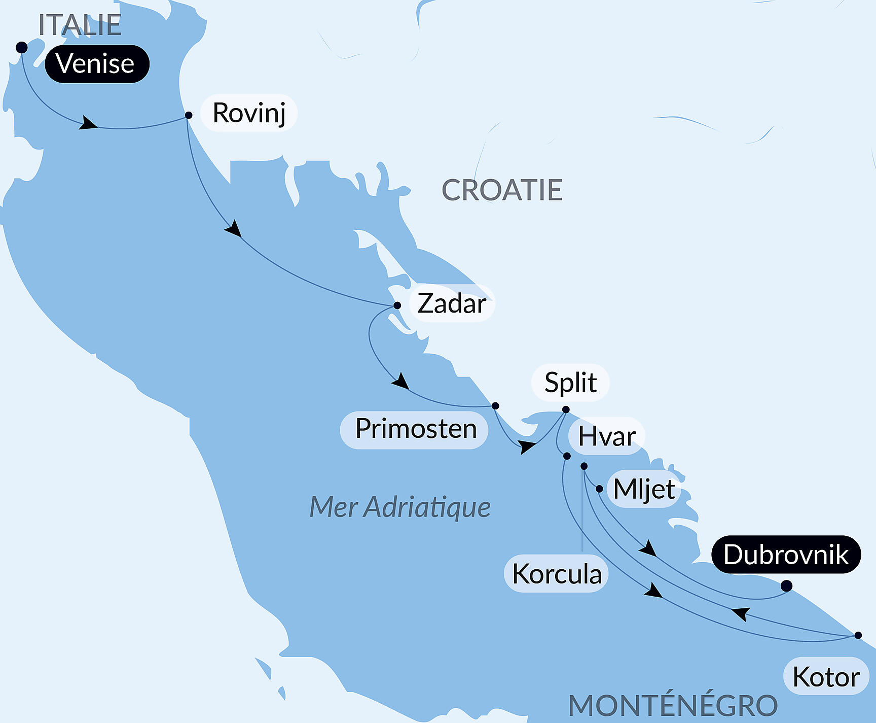 Carte itinéraire — Escapade bien-être en Dalmatie