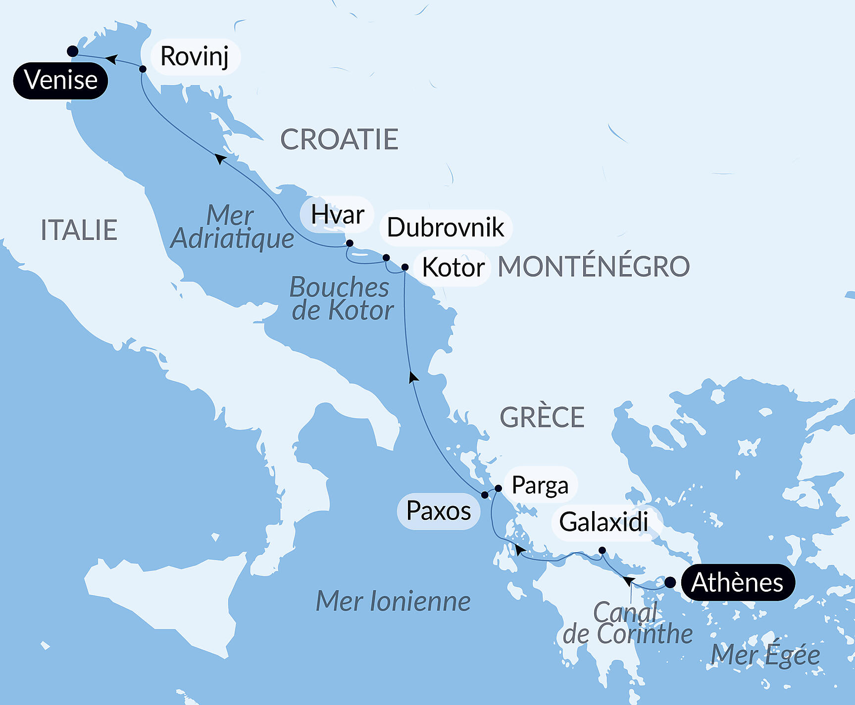 Carte itinéraire — Escapade bien-être en Méditerranée