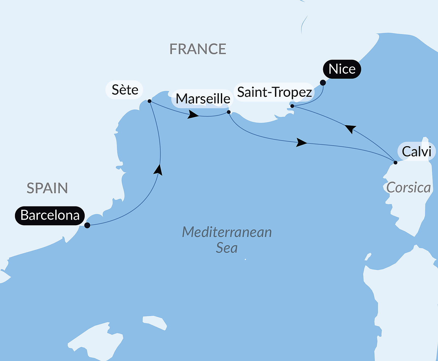Carte itinéraire — Escapade entre Côte d’Azur et Corse