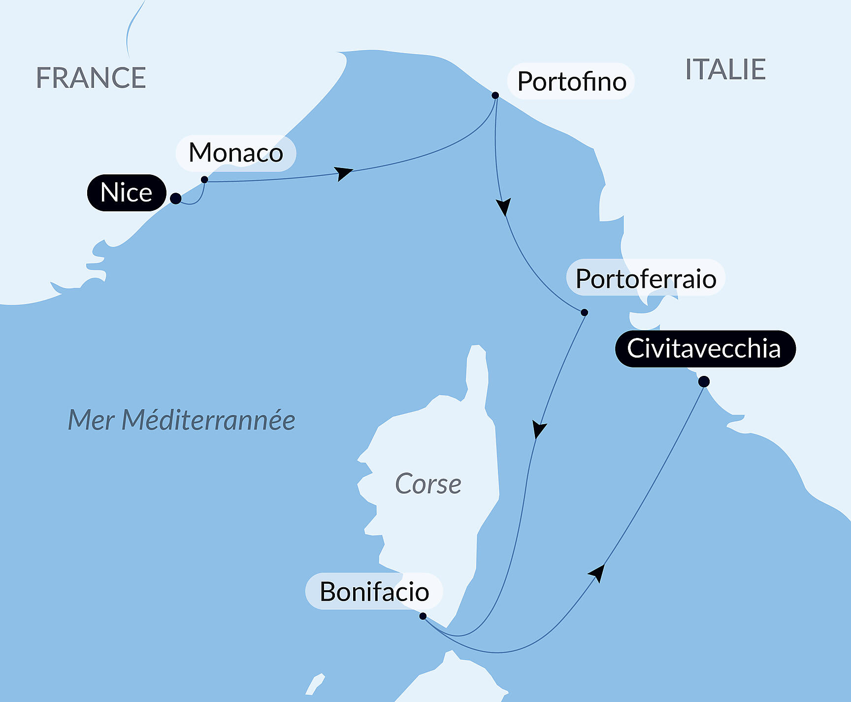 Carte itinéraire — Escapade méditerranéenne au Printemps