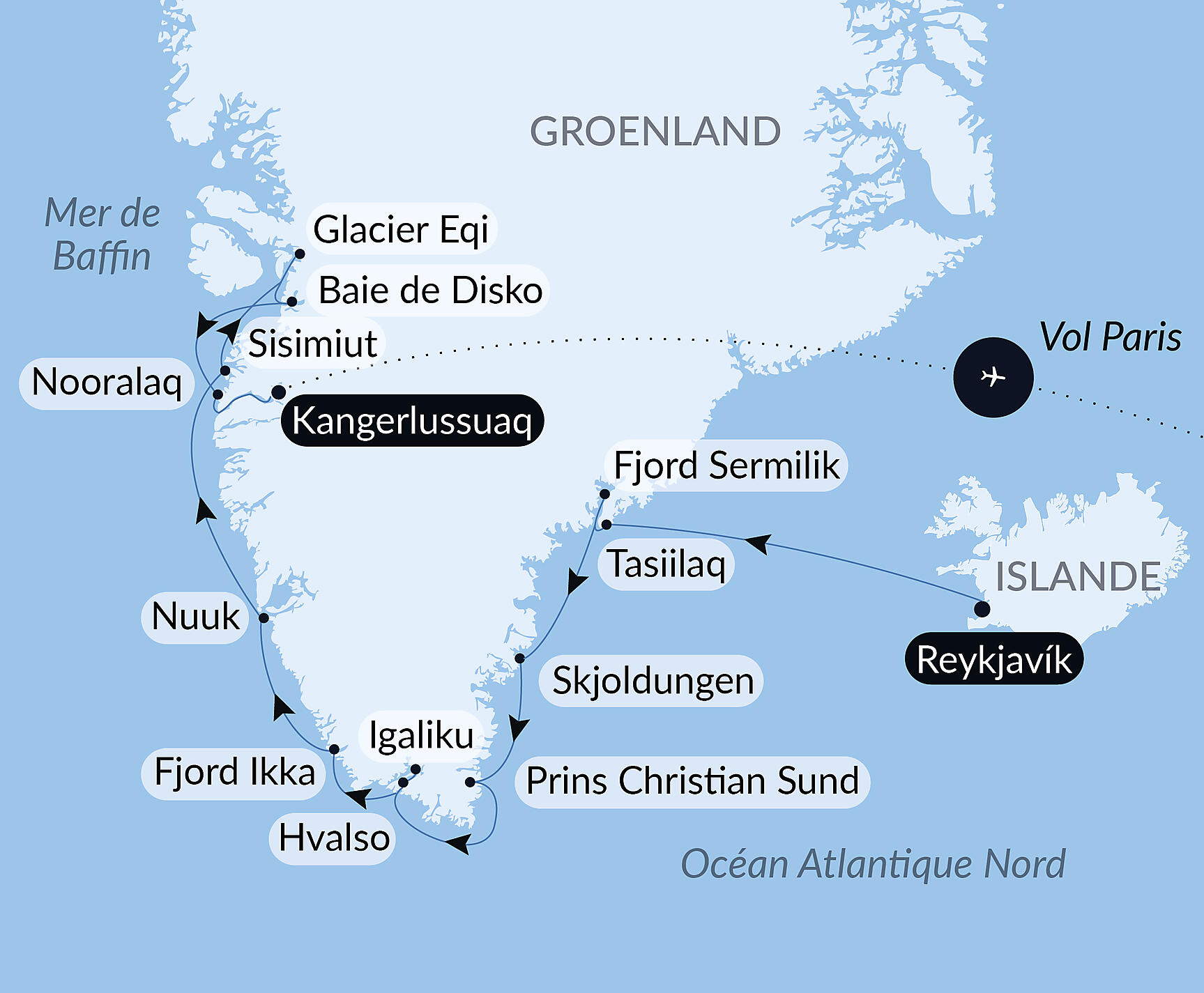 Carte itinéraire — Expédition à la lisière de l'inlandsis