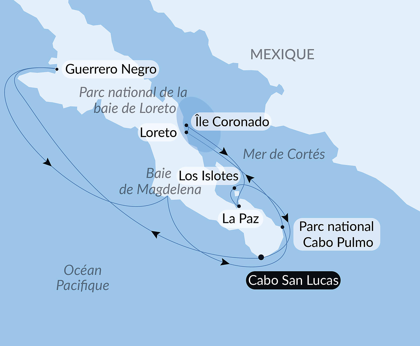 Carte itinéraire — Exploration au cœur de la Basse-Californie