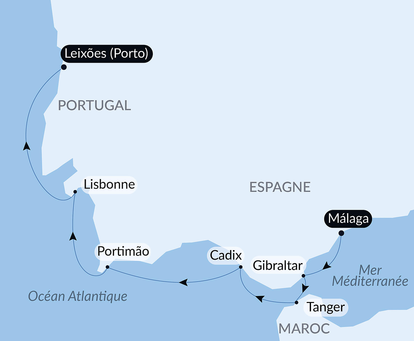 Carte itinéraire — Festival de Jazz, entre rives marocaines et paysages ibériques