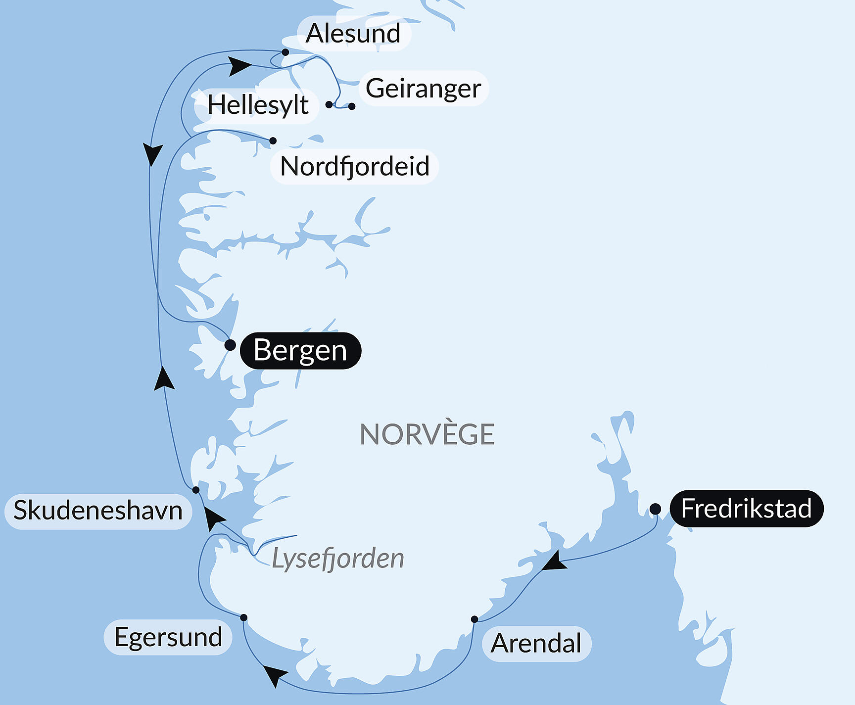 Carte itinéraire — Fjords norvégiens
