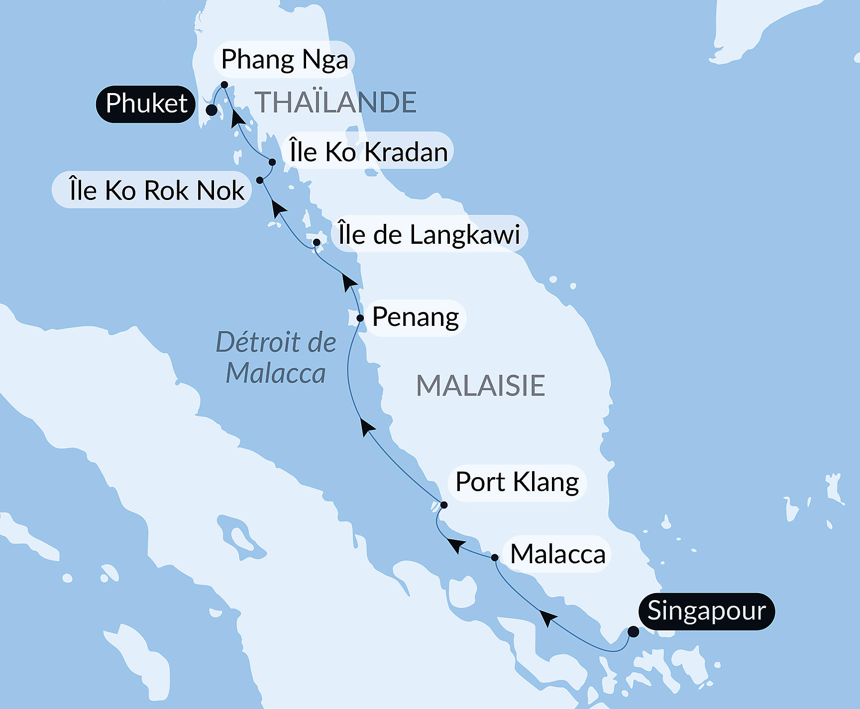 Carte itinéraire — Héritage multiculturel et îles de rêve entre Malaisie et Thaïlande