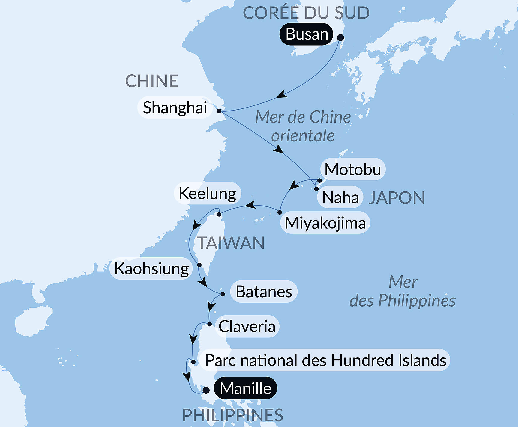 Carte itinéraire — Horizons d’Asie orientale et des Philippines