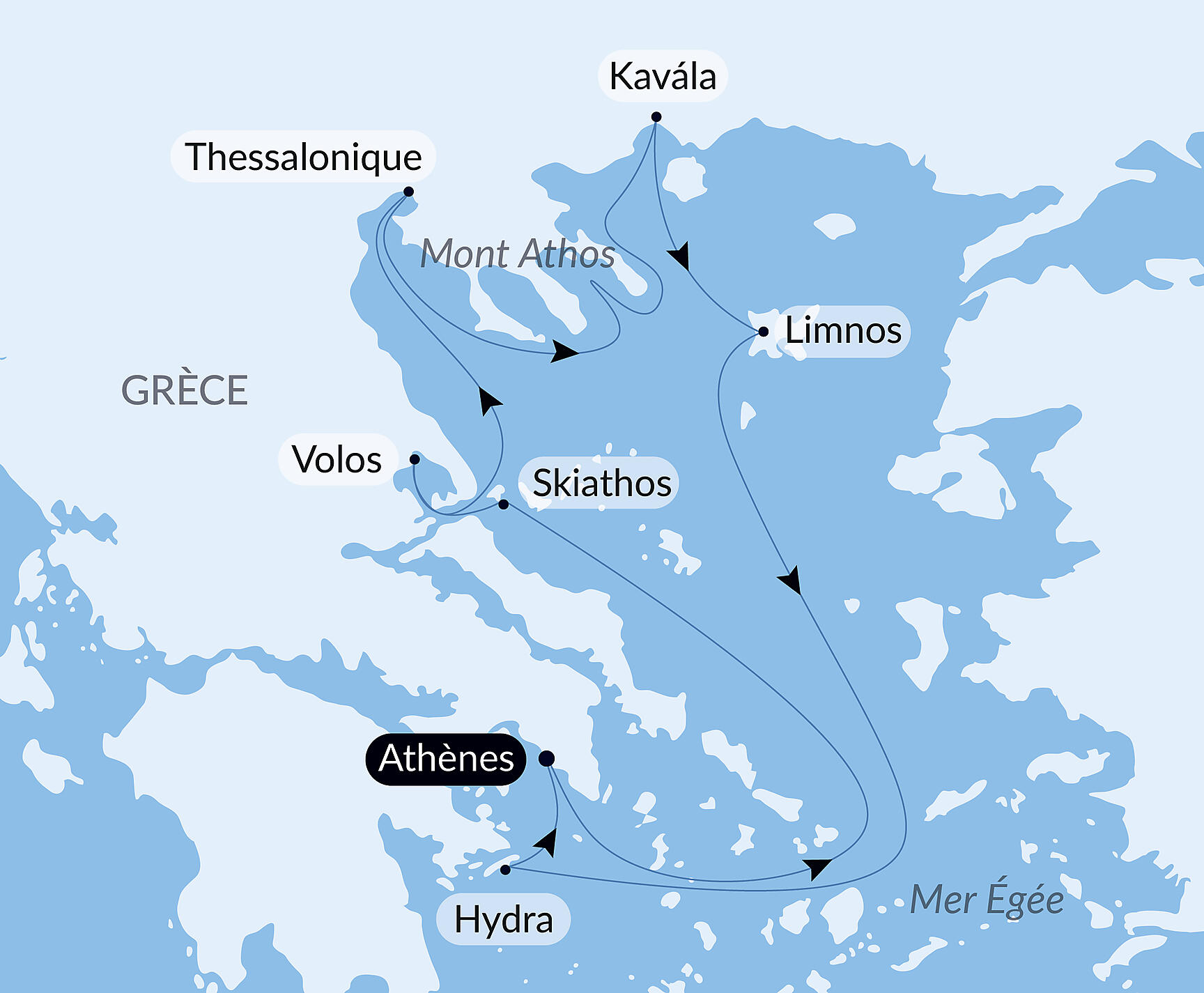 Carte itinéraire — Les îles grecques avec Nemanja Radulovic et ses amis