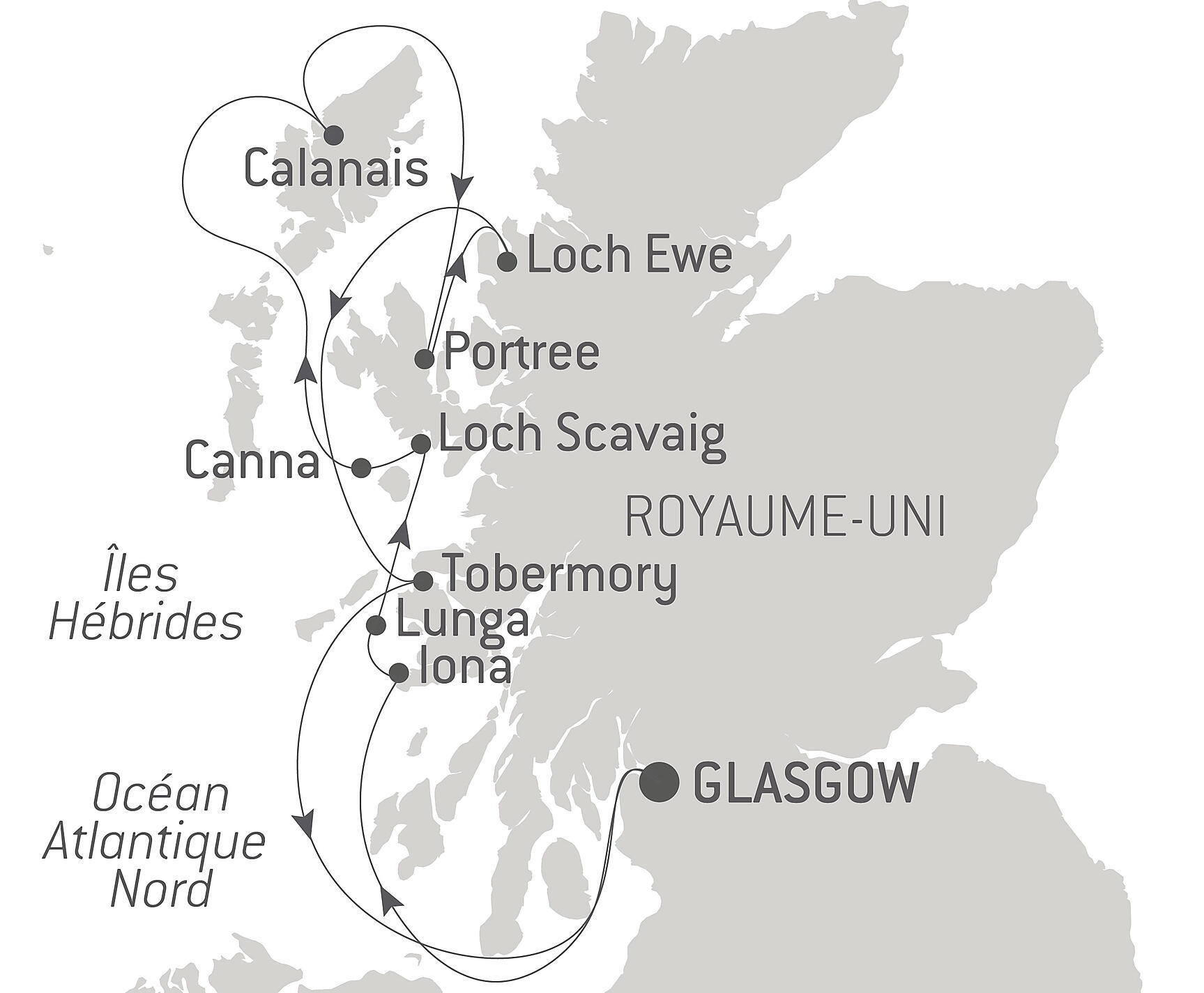 Carte itinéraire — Îles mythiques et paysages sauvages des Hébrides