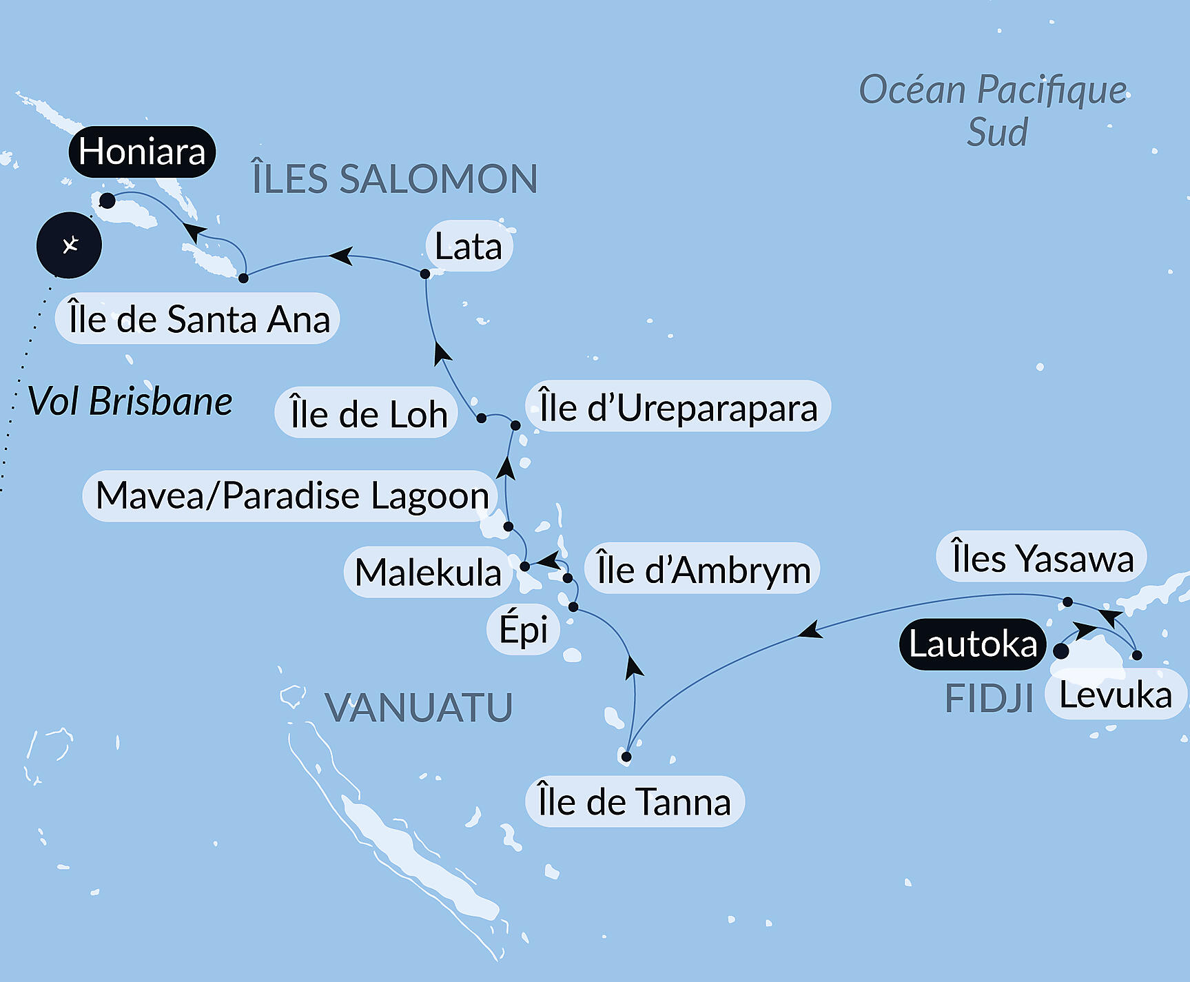 Carte itinéraire — Îles secrètes de Mélanésie