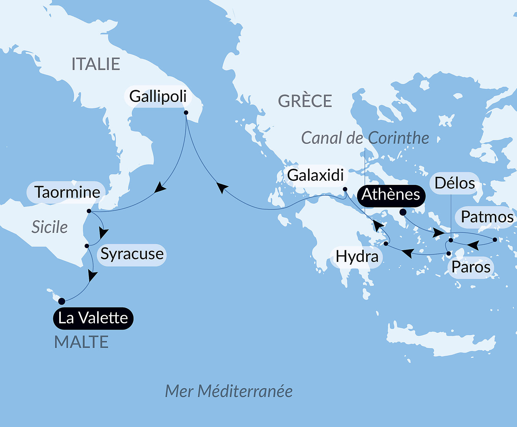 Carte itinéraire — Joyaux antiques de Méditerranée