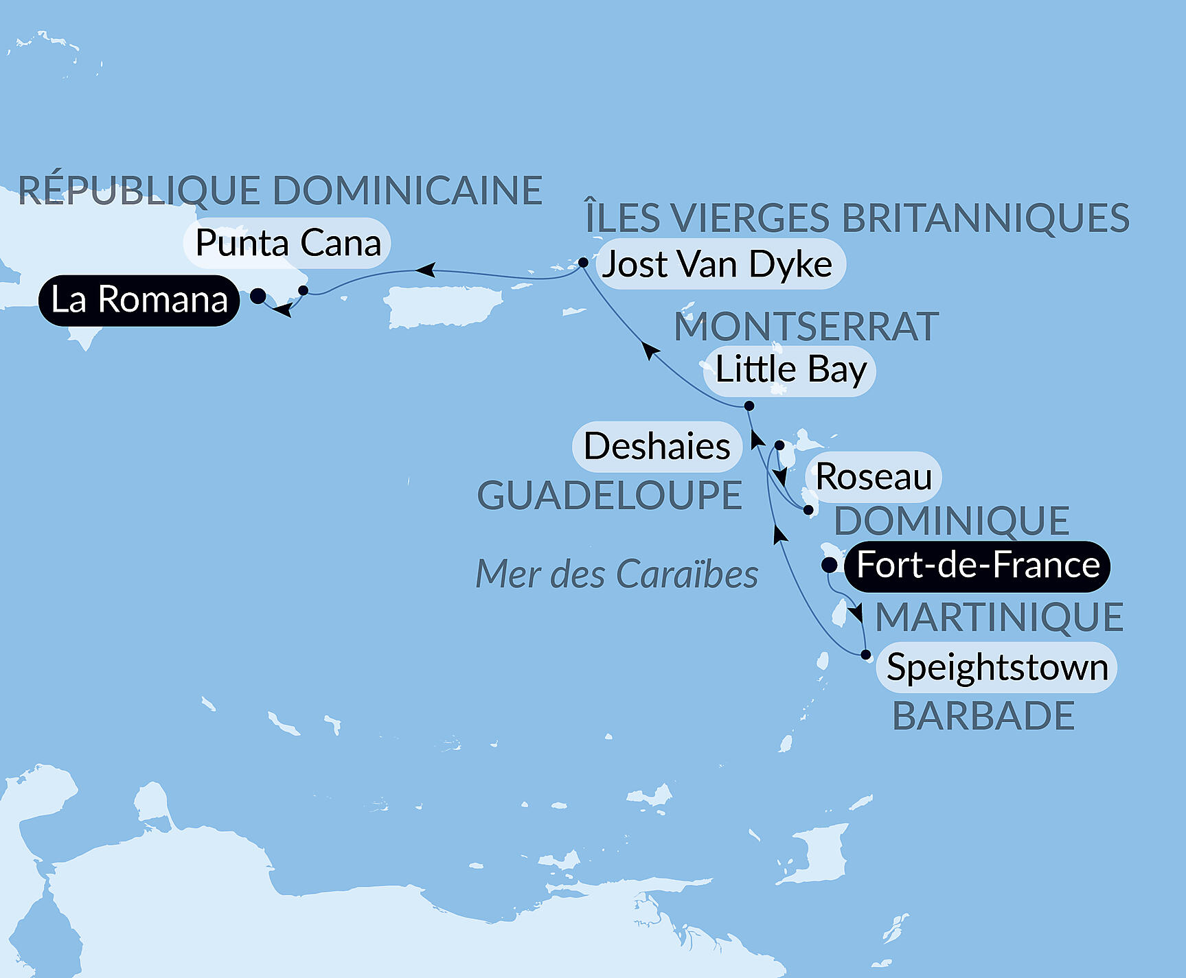 Carte itinéraire — Joyaux secrets des Petites Antilles