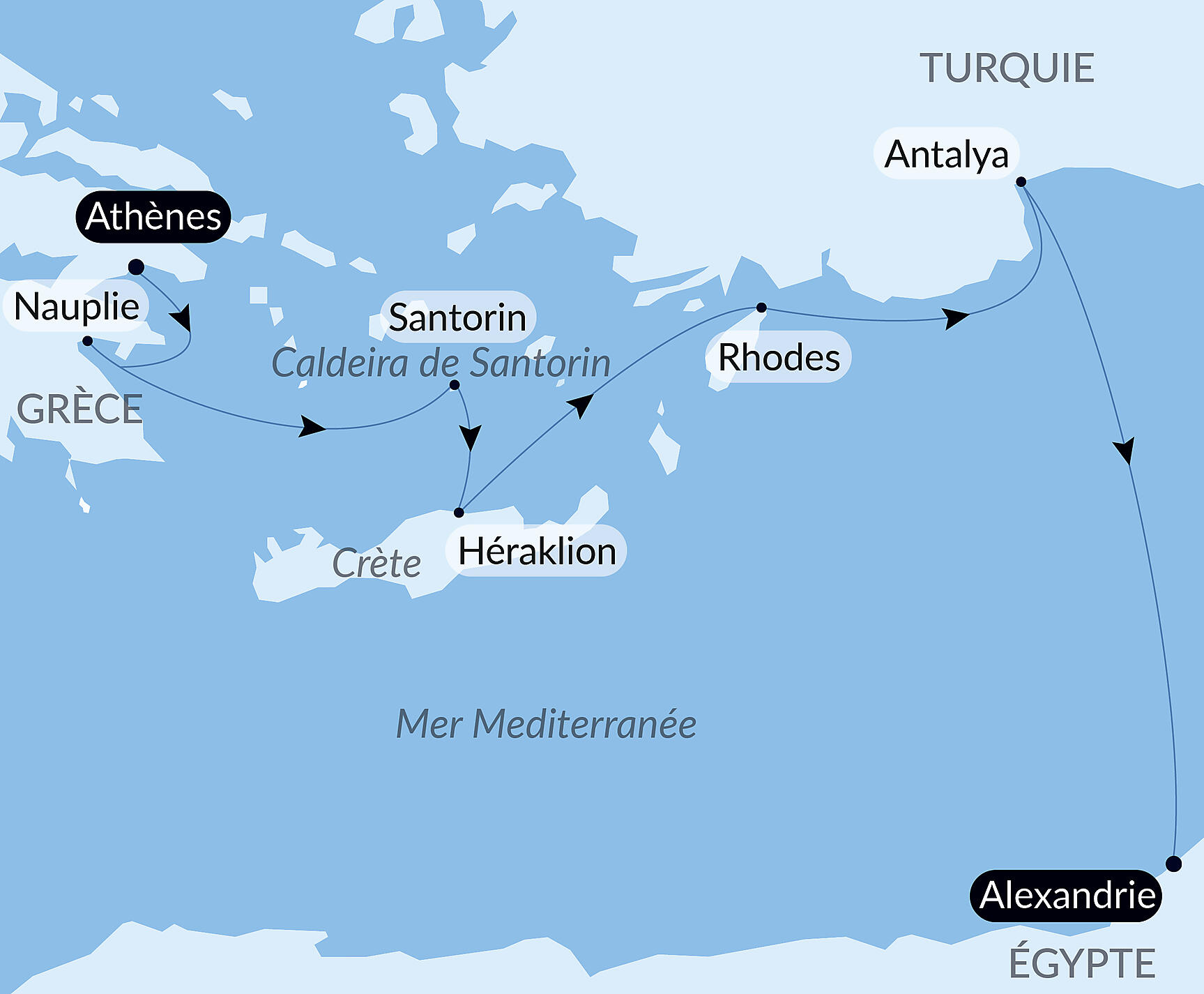 Carte itinéraire — Lumières d’Orient et îles de la mer Égée