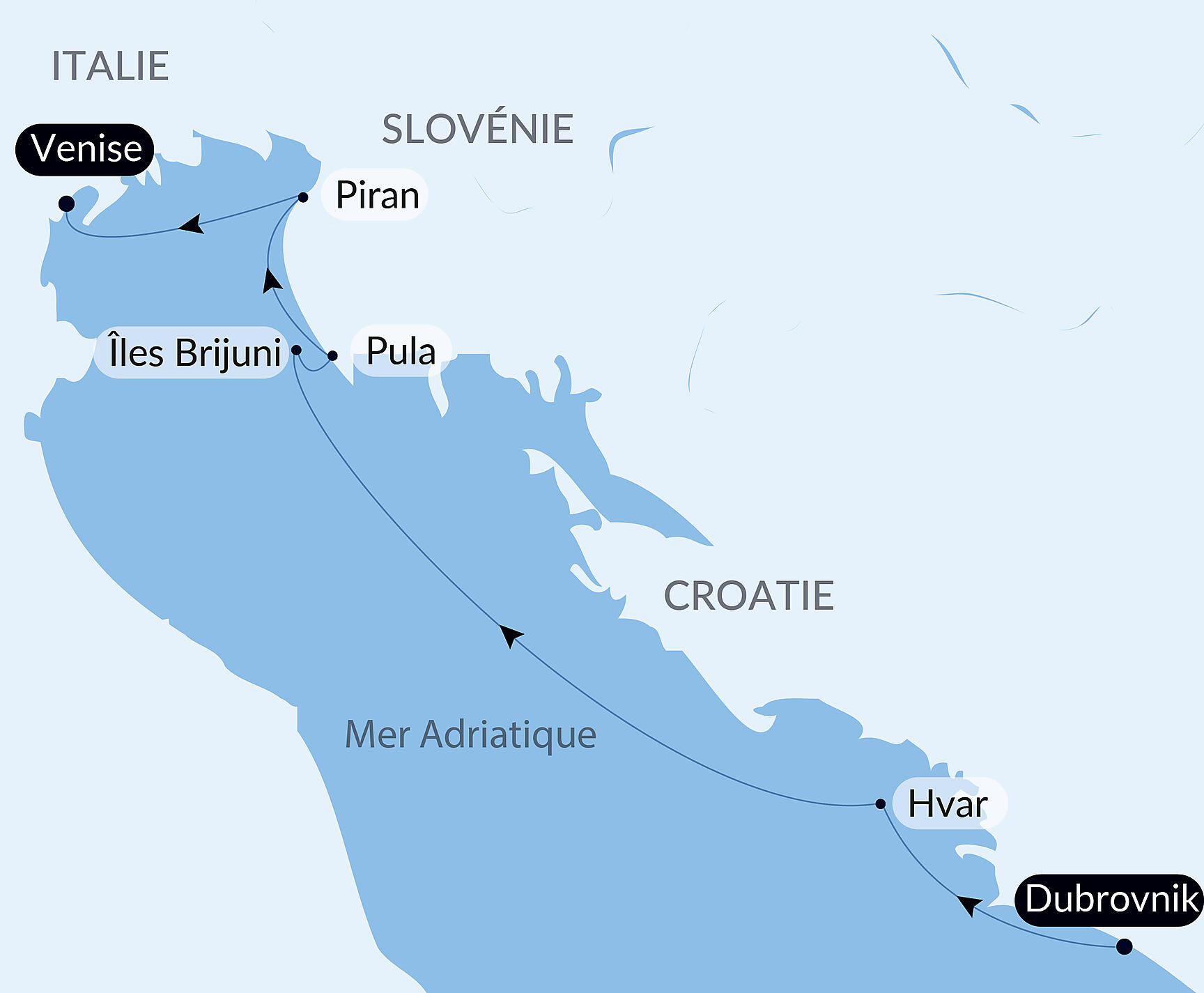 Carte itinéraire — La mer Adriatique avec le Ballet de l'Opéra national de Paris