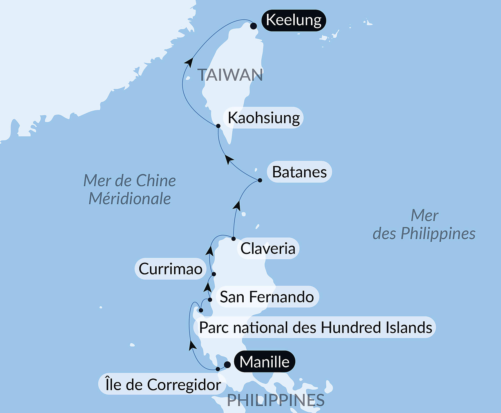 Carte itinéraire — Nature et héritages des Philippines à Taïwan