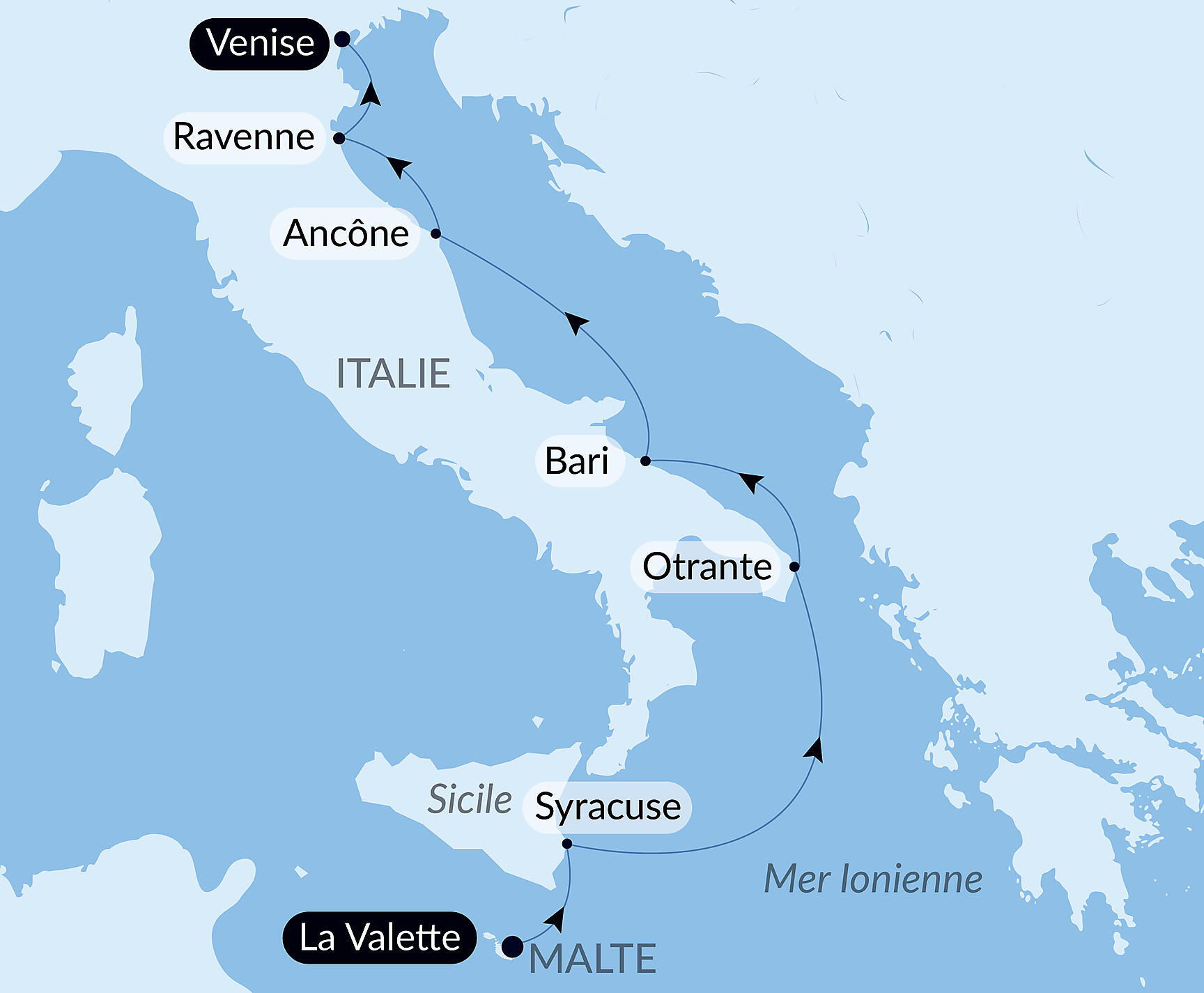 Carte itinéraire — Ode à l'art : de la Sicile à la Biennale de Venise