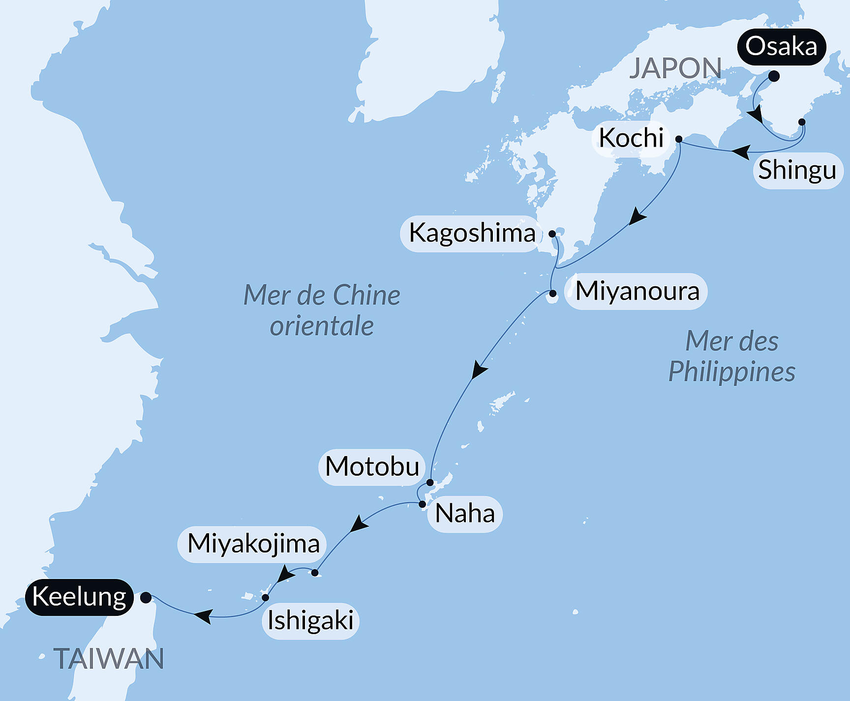 Carte itinéraire — Odyssée au cœur des îles subtropicales du Japon