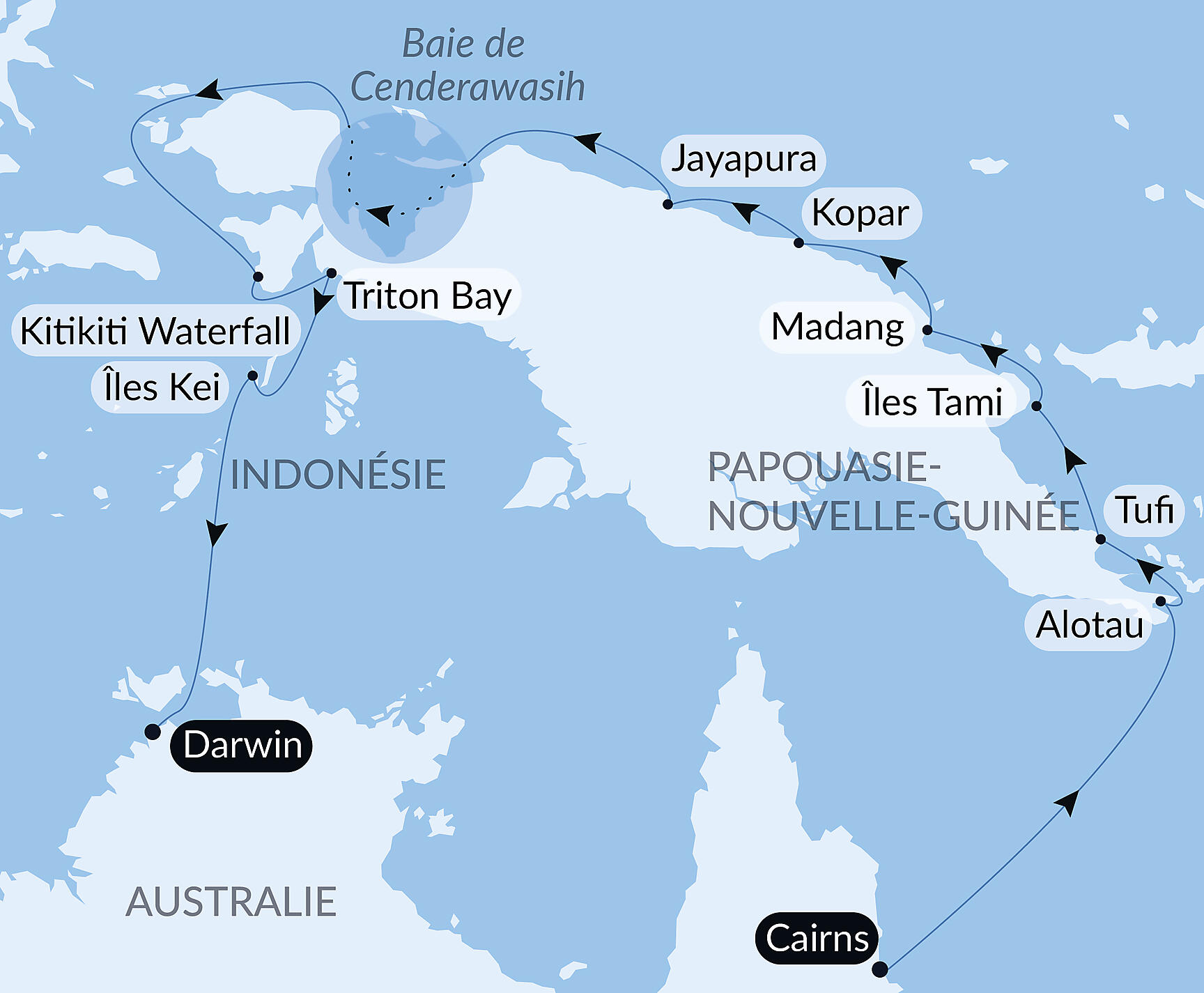 Carte itinéraire — Odyssée en Nouvelle-Guinée