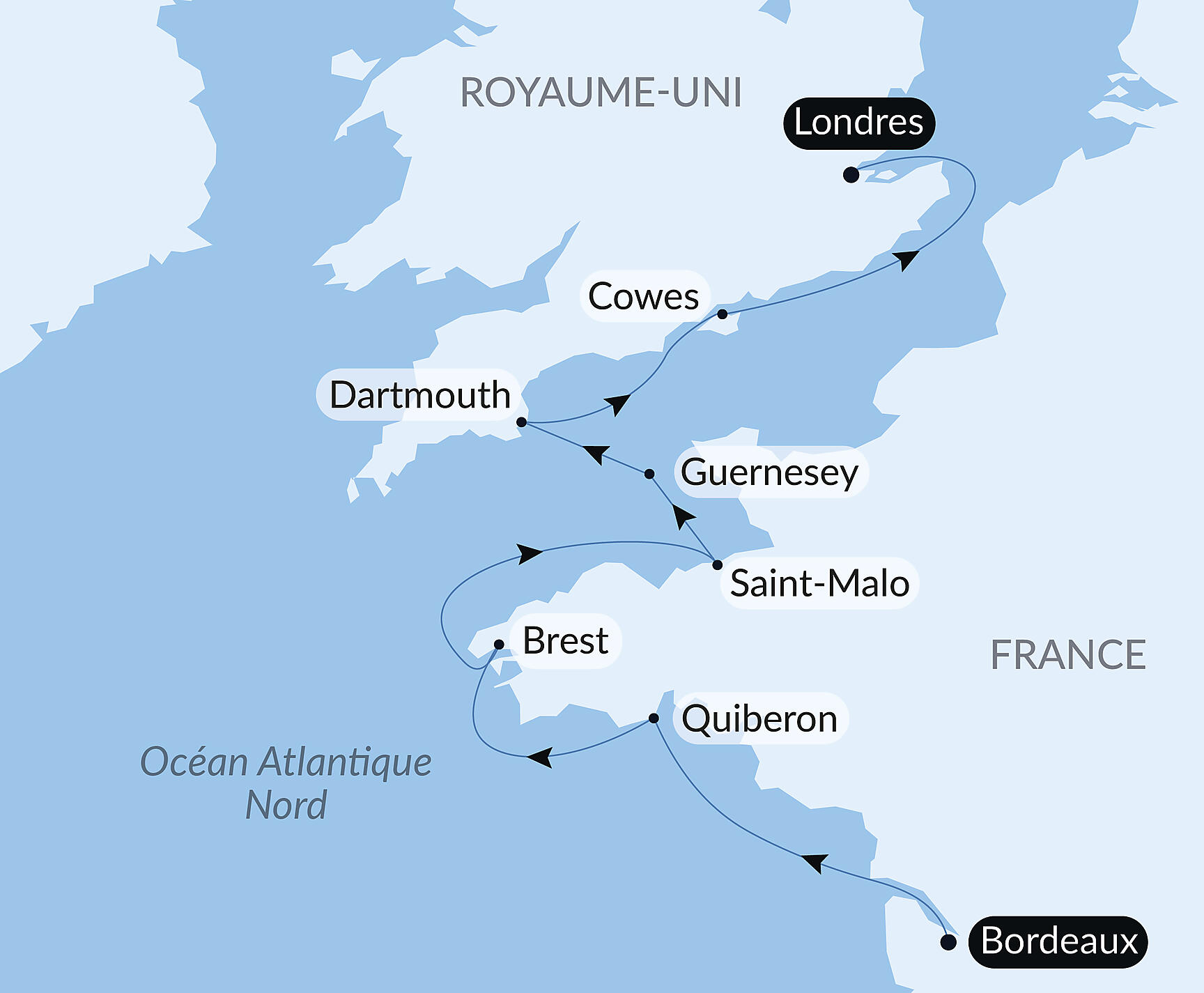 Carte itinéraire — Paysages et îles d'Atlantique Nord