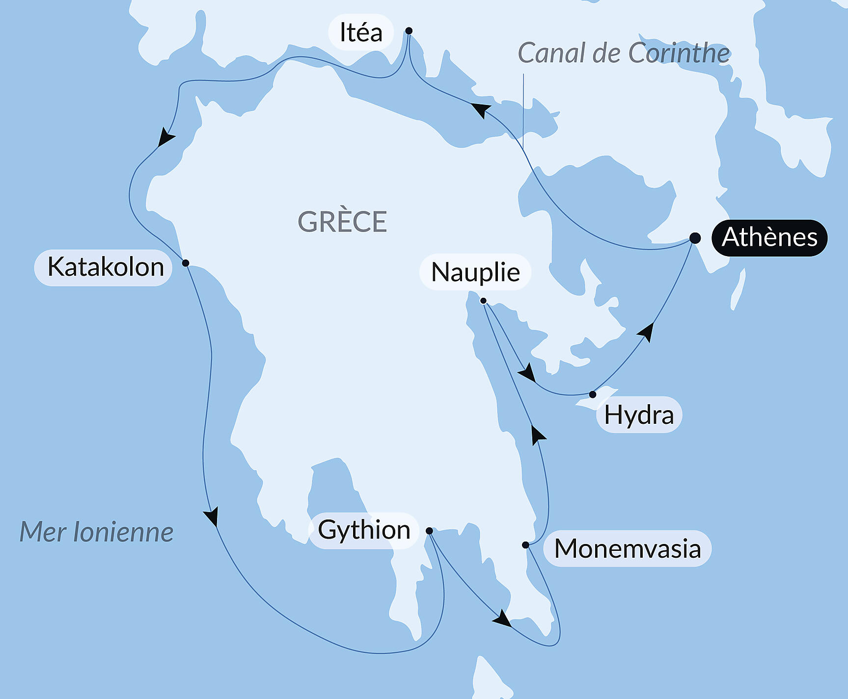 Carte itinéraire — Paysages et sites emblématiques du Péloponnèse