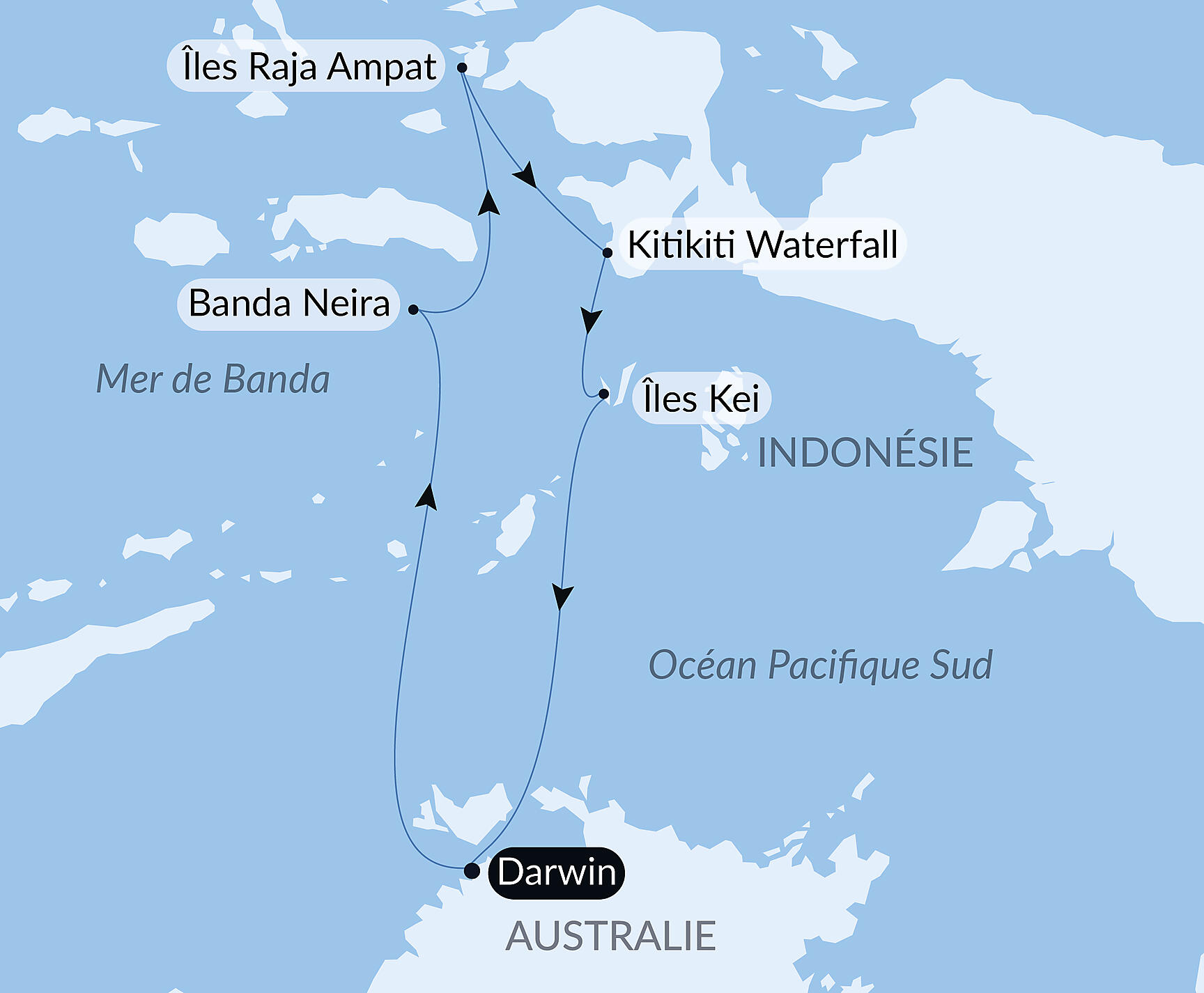 Carte itinéraire — Raja Ampat et les îles aux Épices