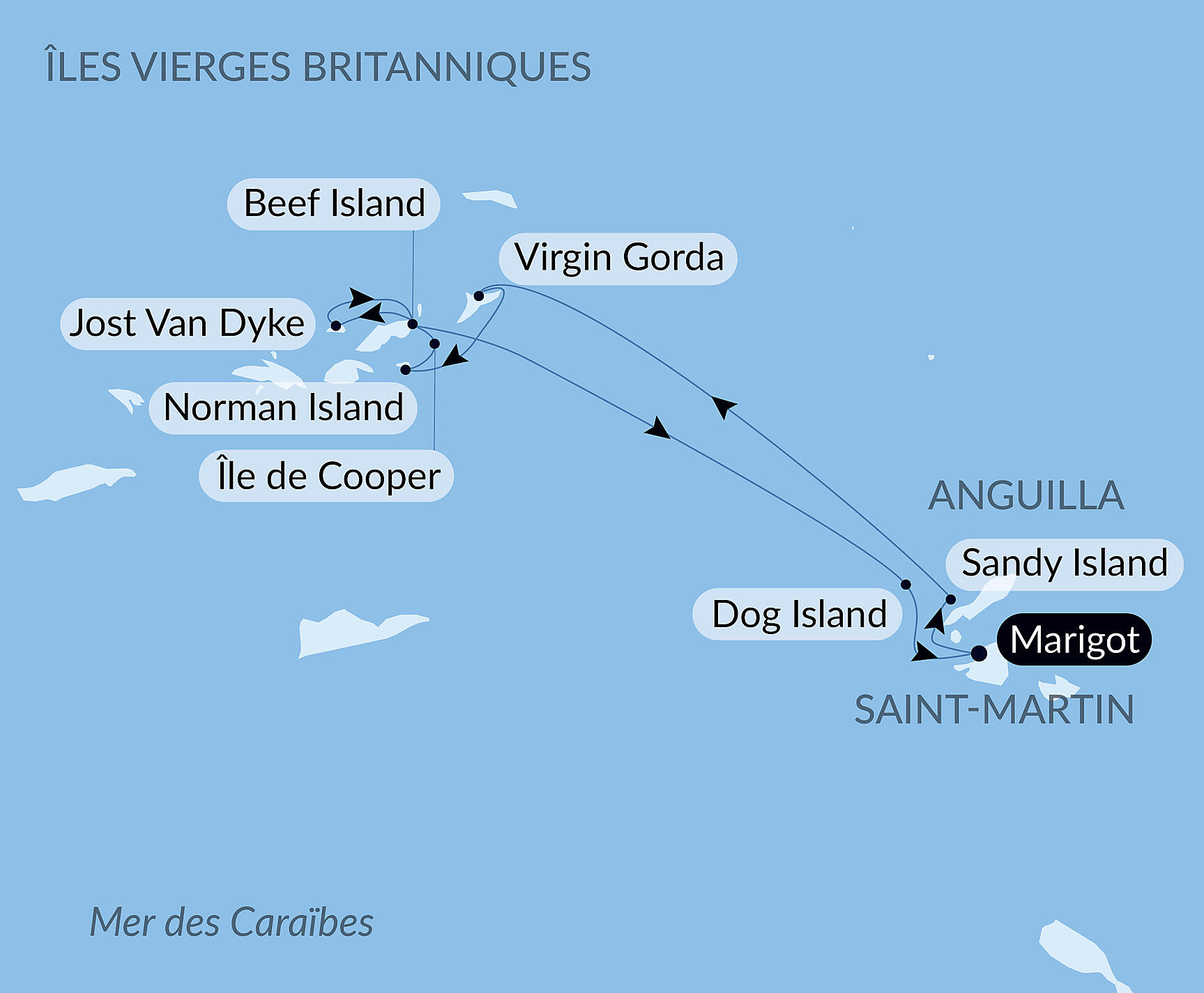 Carte itinéraire — Rêverie sous voiles au cœur des petites Antilles