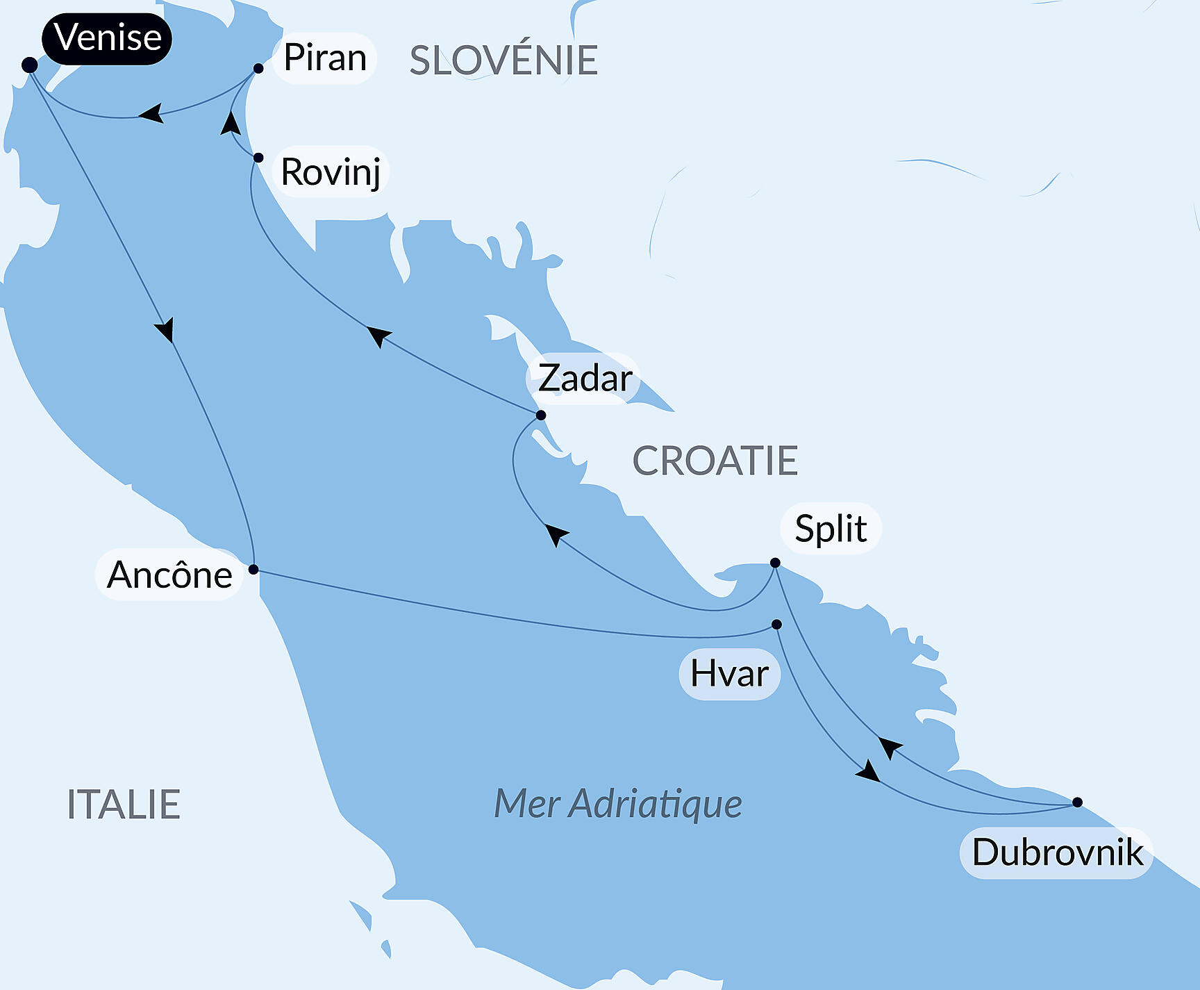 Carte itinéraire — Rivages adriatiques