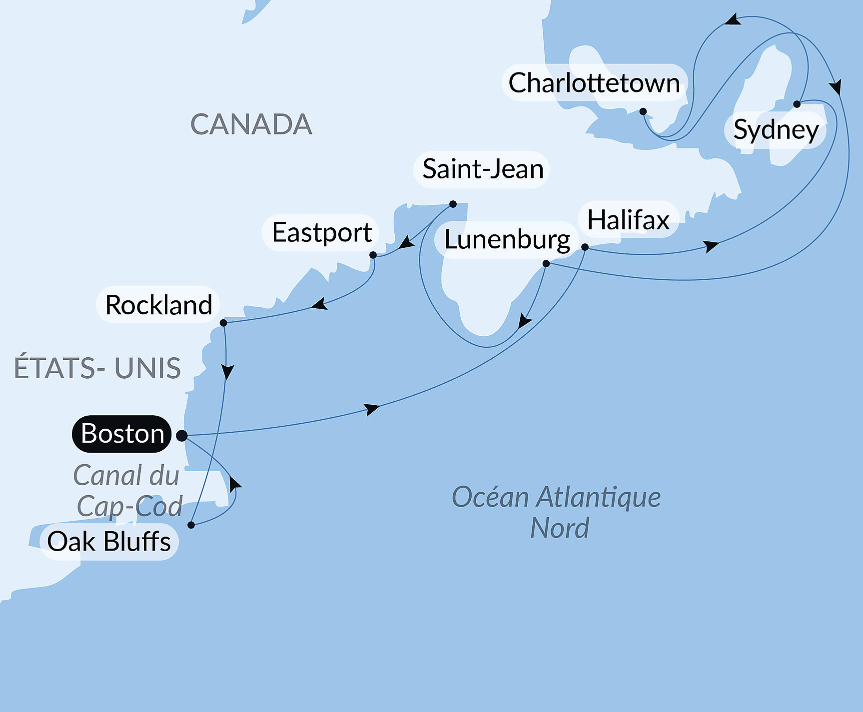 Carte itinéraire — Rivages historiques nord-américains