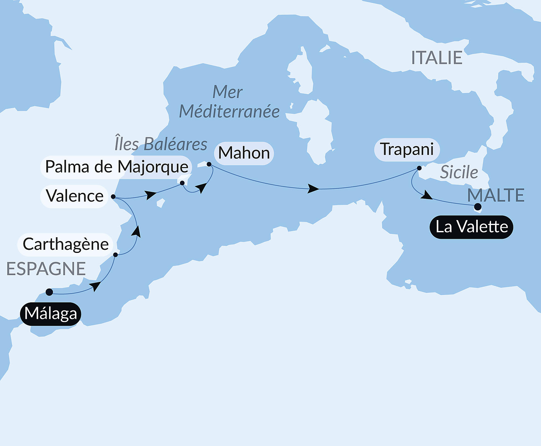Carte itinéraire — Rivages ibériques et Sicile