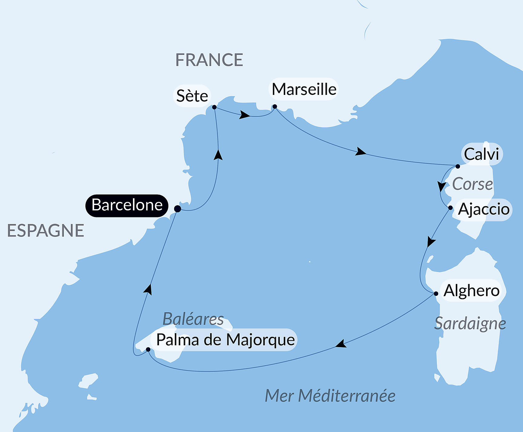 Carte itinéraire — Rivages méditerranéens