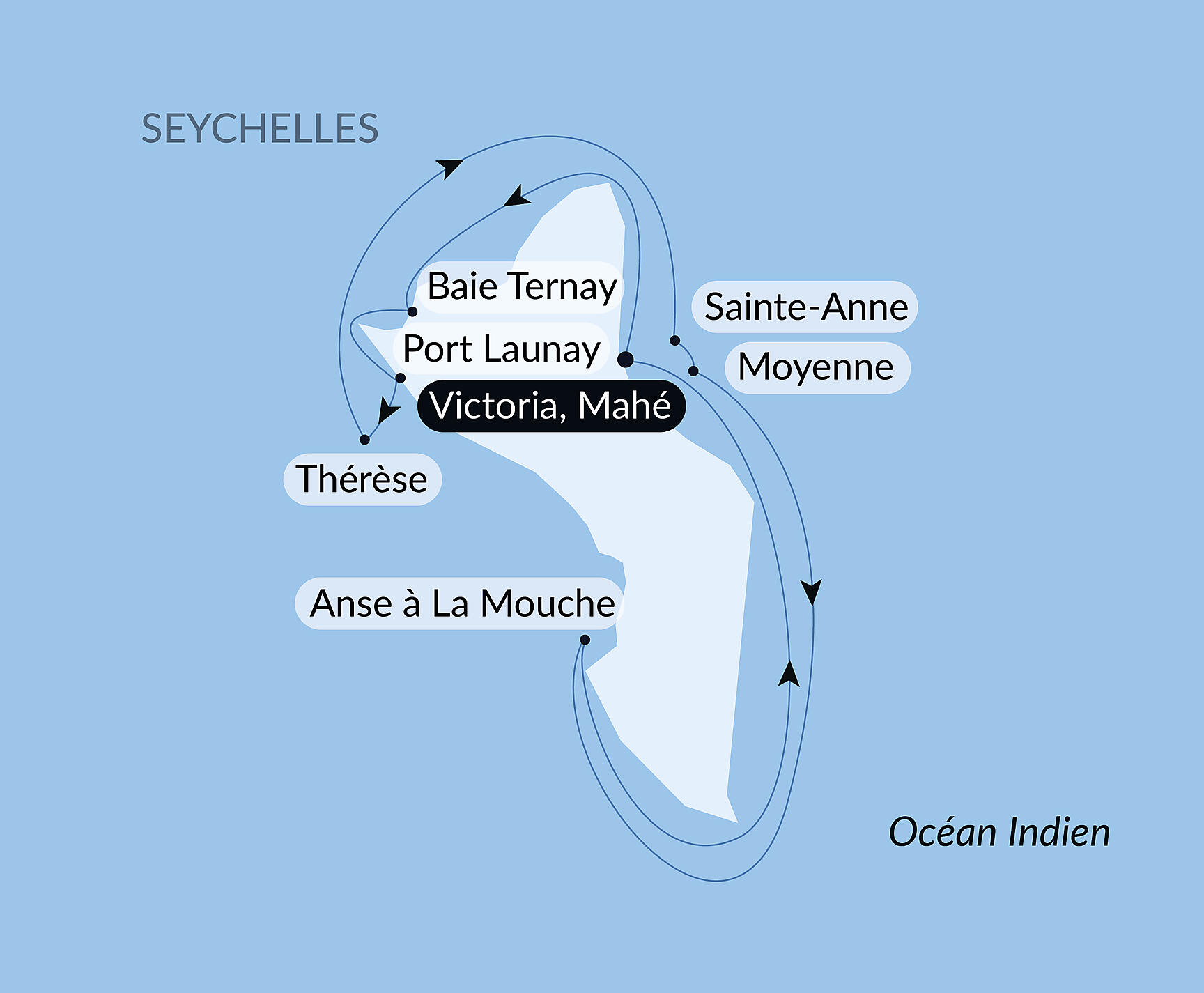 Carte itinéraire — Les Seychelles sous les voiles du Spirit of Ponant