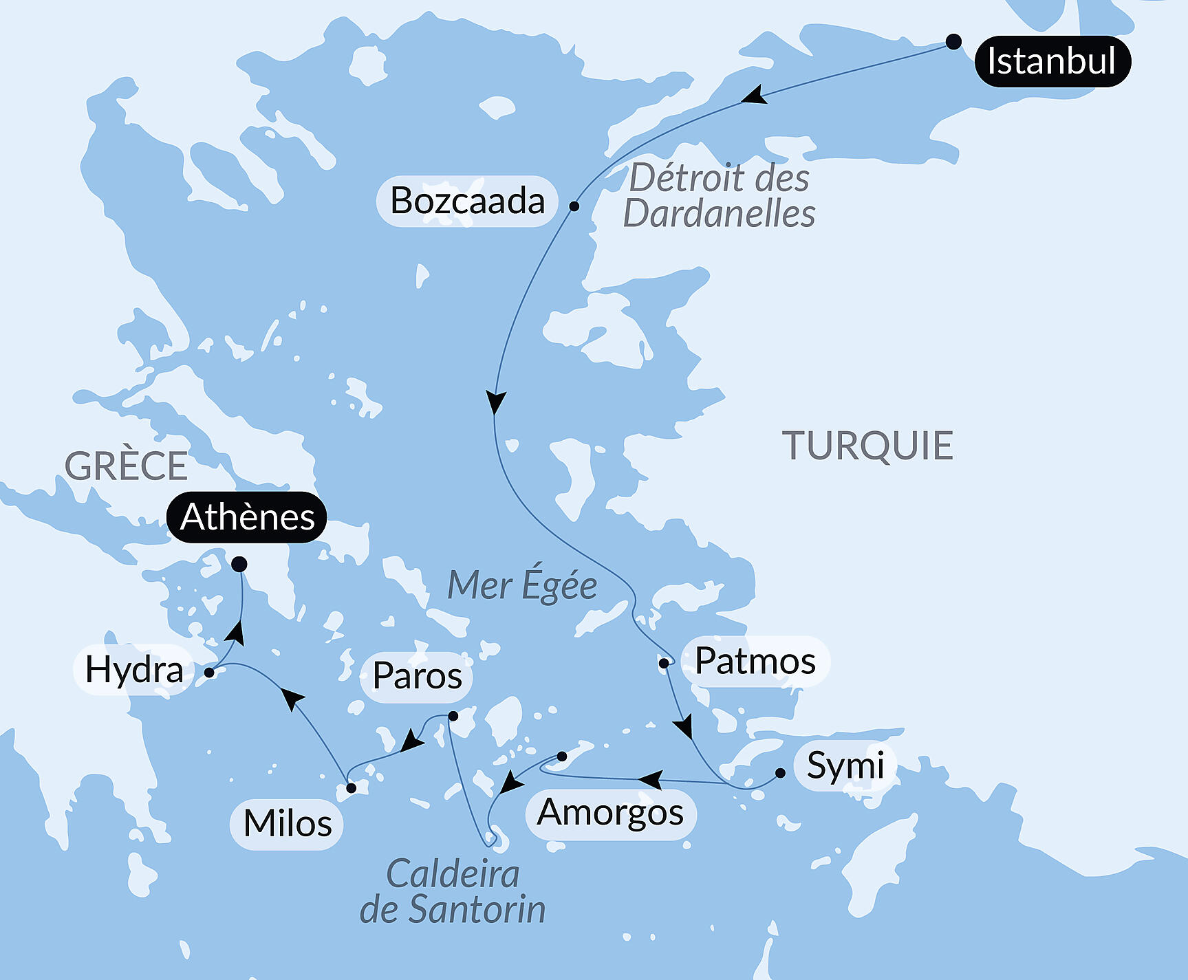 Carte itinéraire — Splendeurs antiques de mer Égée